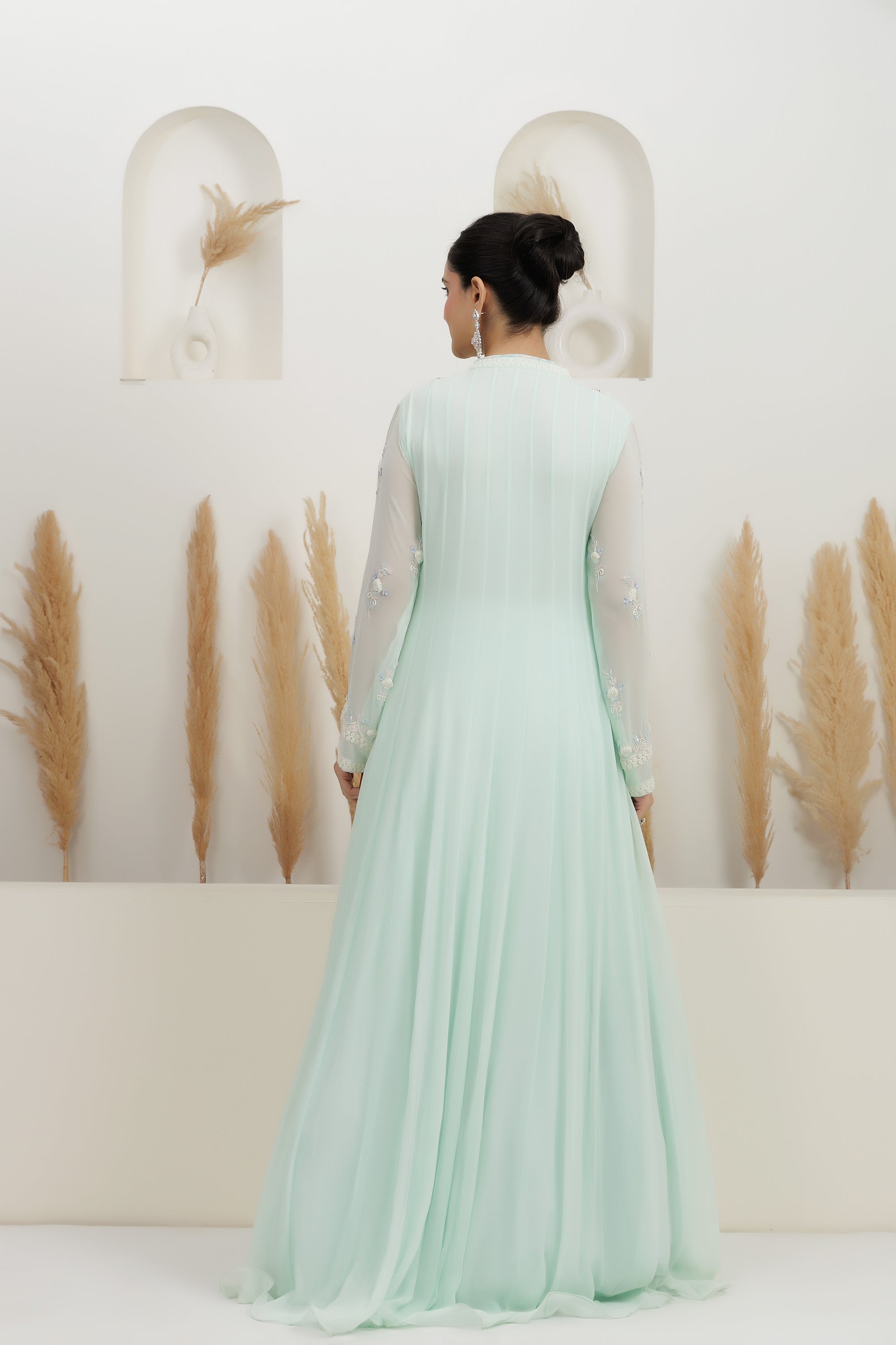 Ice-Blue Georgette Embroidered Gown.