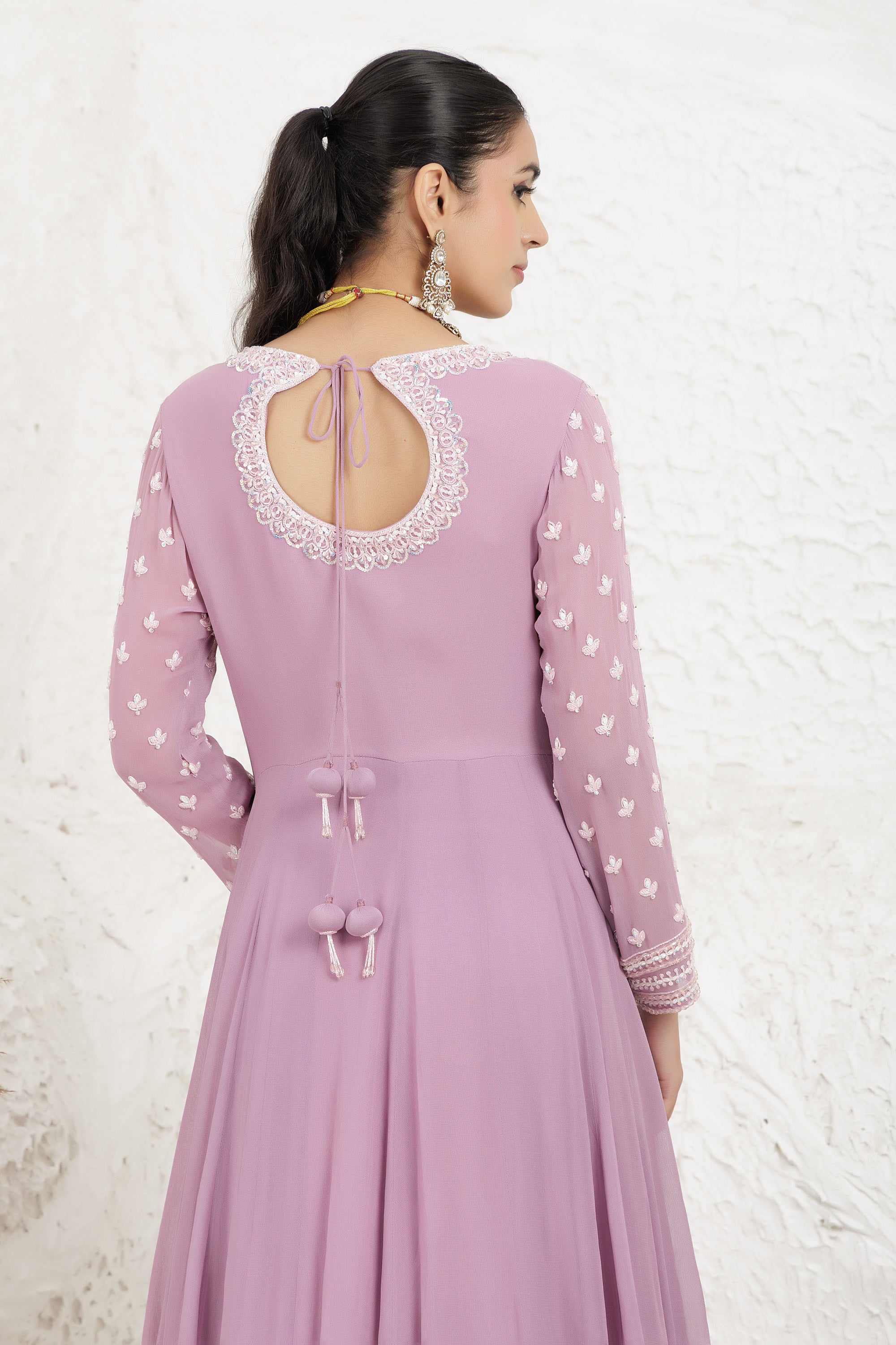 Levender Georgette Embroidered Gown .