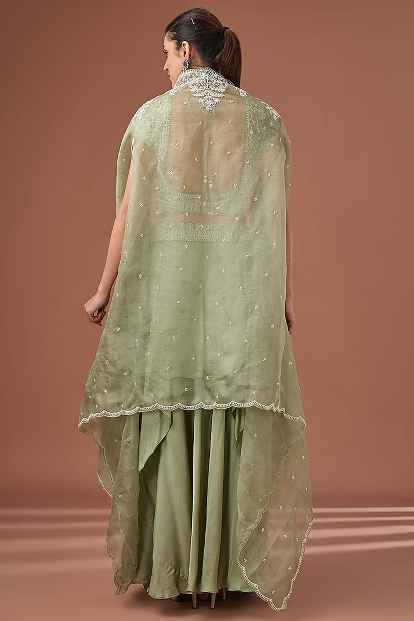 Sea Green Embroidered Straight Suit with Sharara and Dupatta.