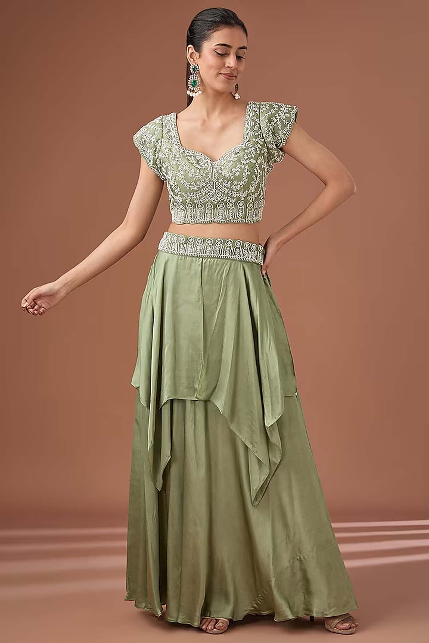 Sea Green Embroidered Straight Suit with Sharara and Dupatta.