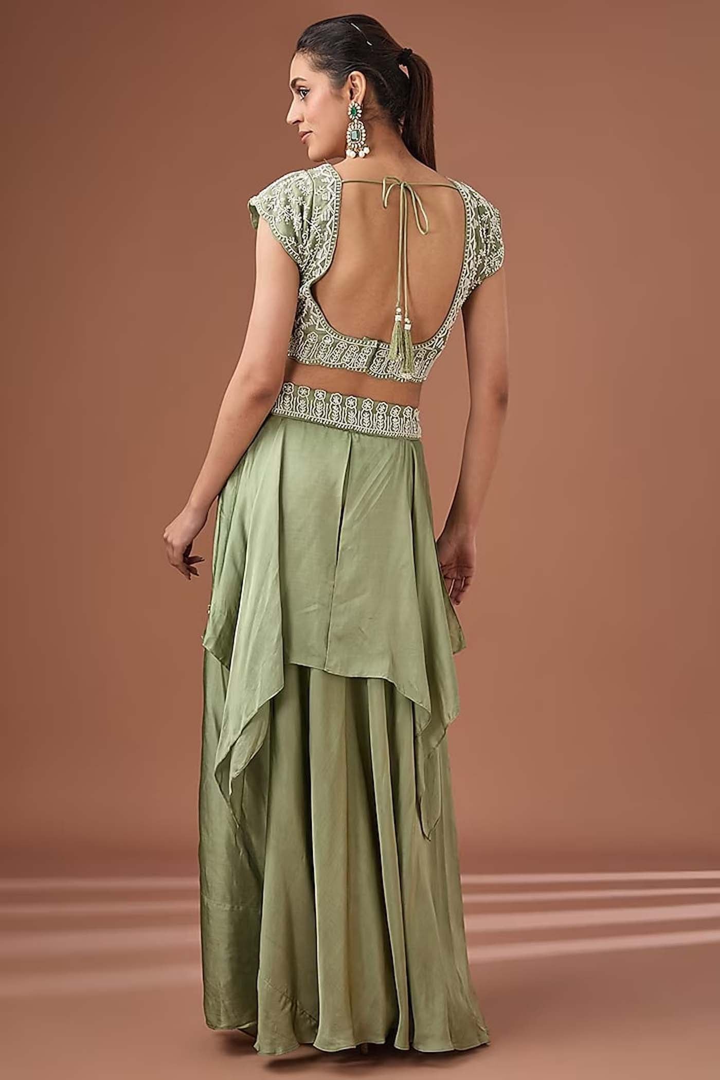 Sea Green Embroidered Straight Suit with Sharara and Dupatta.