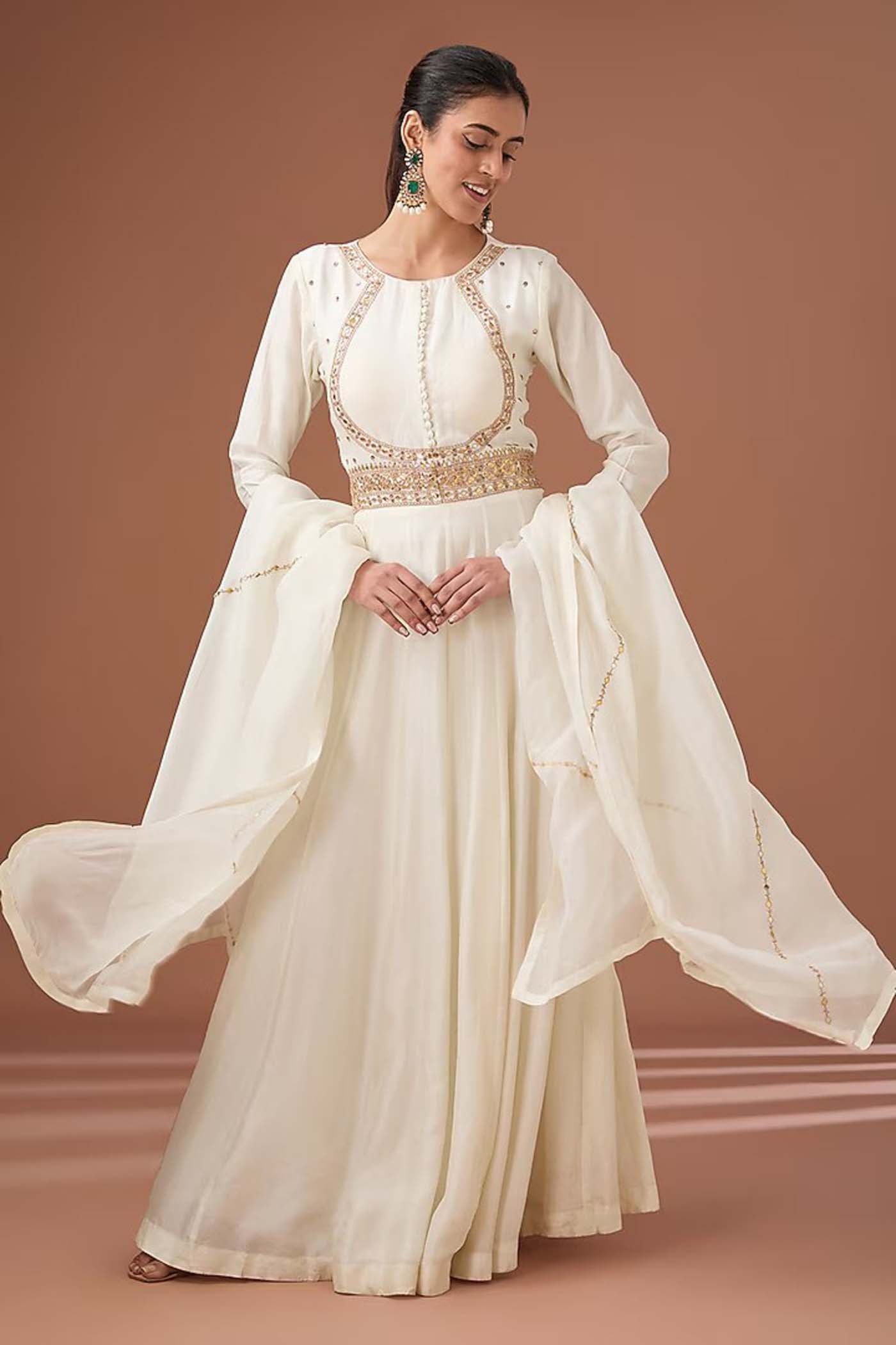 White Anarkali Suit with Organza Dupatta