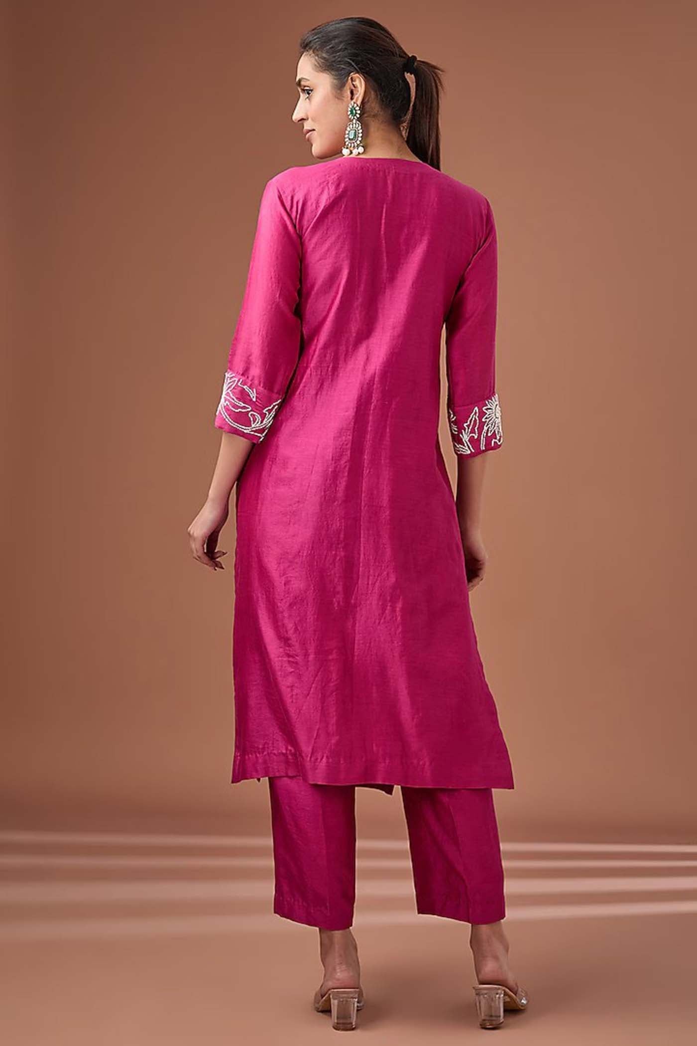 Onion Pink Straight Suit with Pants and Dupatta