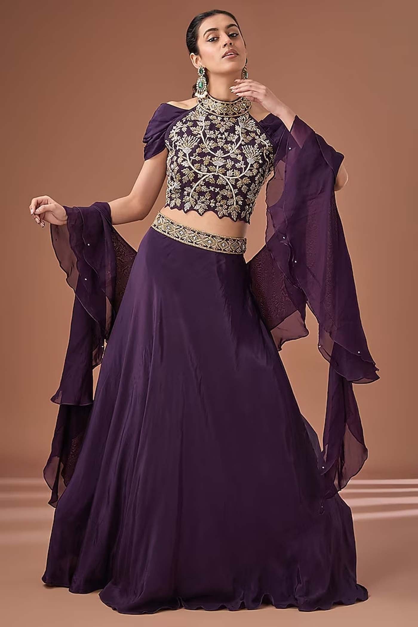 Purple Blouse with Lehenga and Dupatta