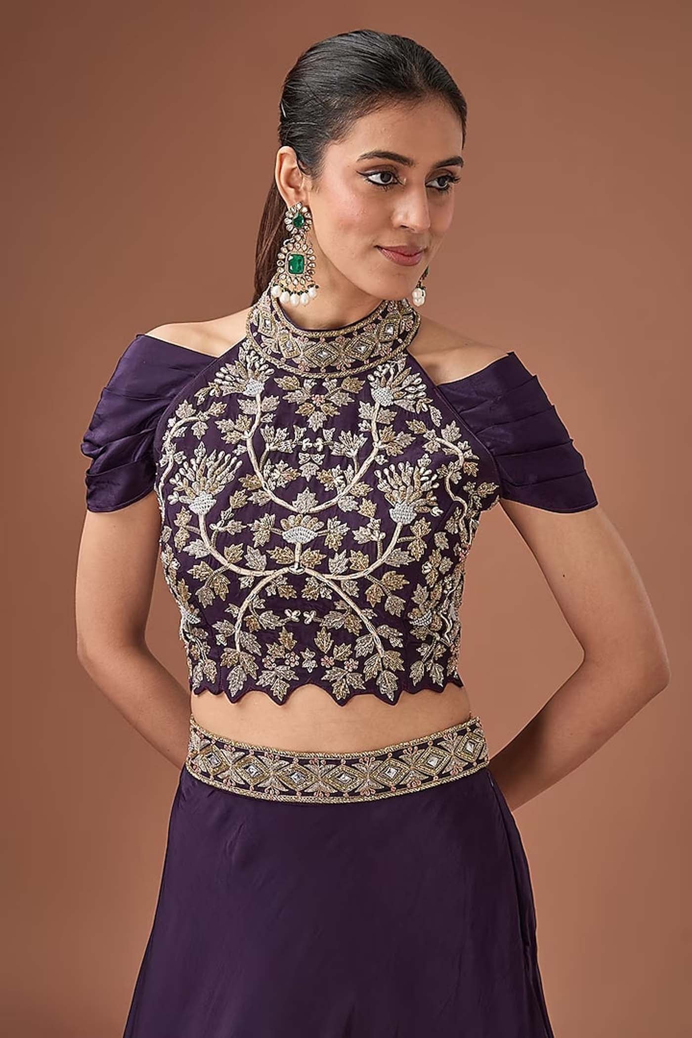 Purple Blouse with Lehenga and Dupatta