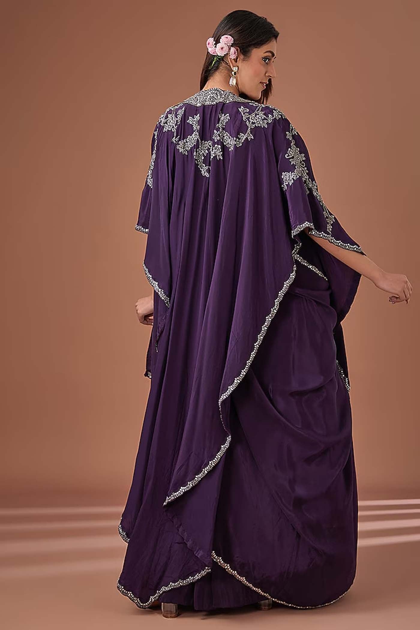 Purple Draped Lehenga with Long Heavy Jacket