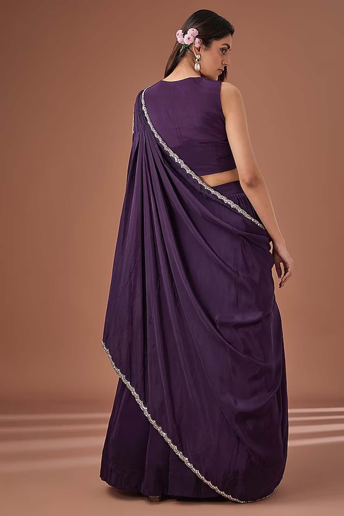 Purple Draped Lehenga with Long Heavy Jacket