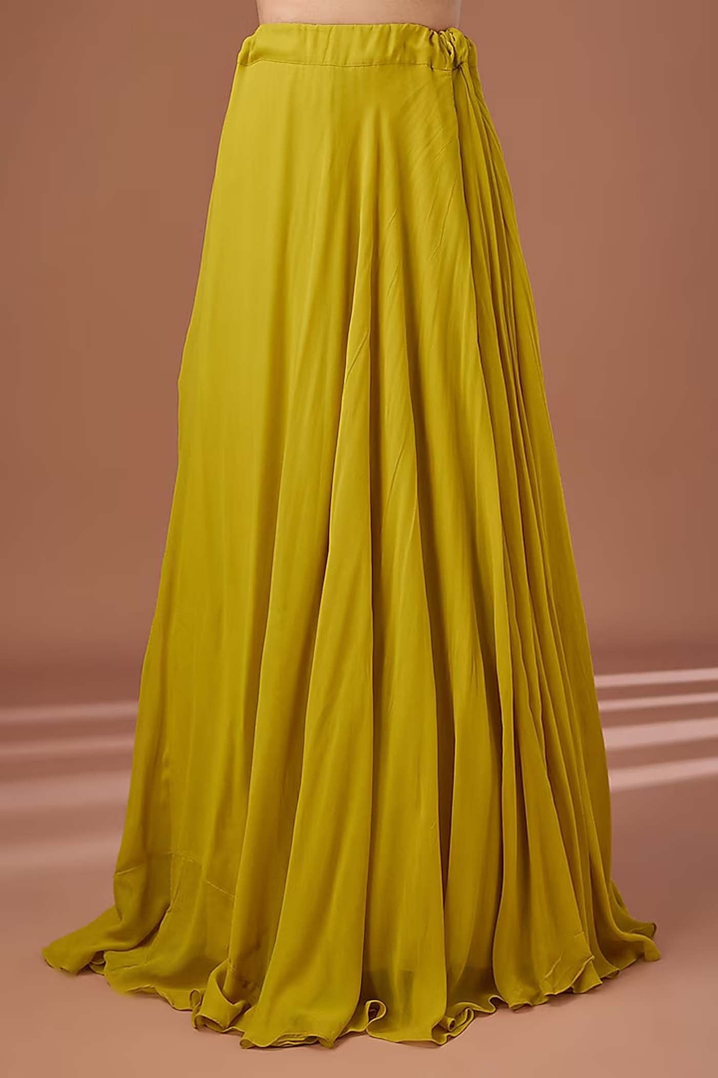 Mustard Yellow Embroidered draped lehenga set