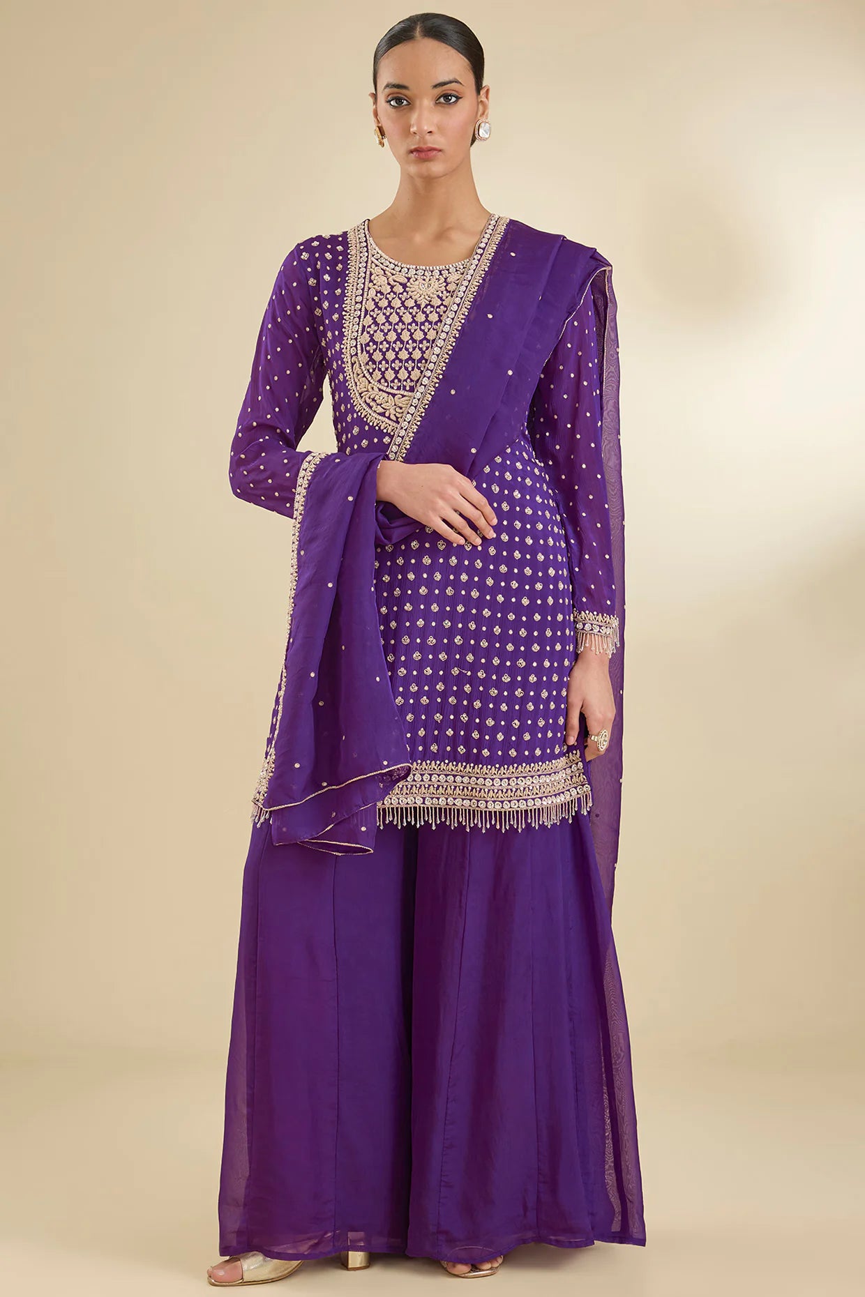 Purple Organza Silk Sharara Set