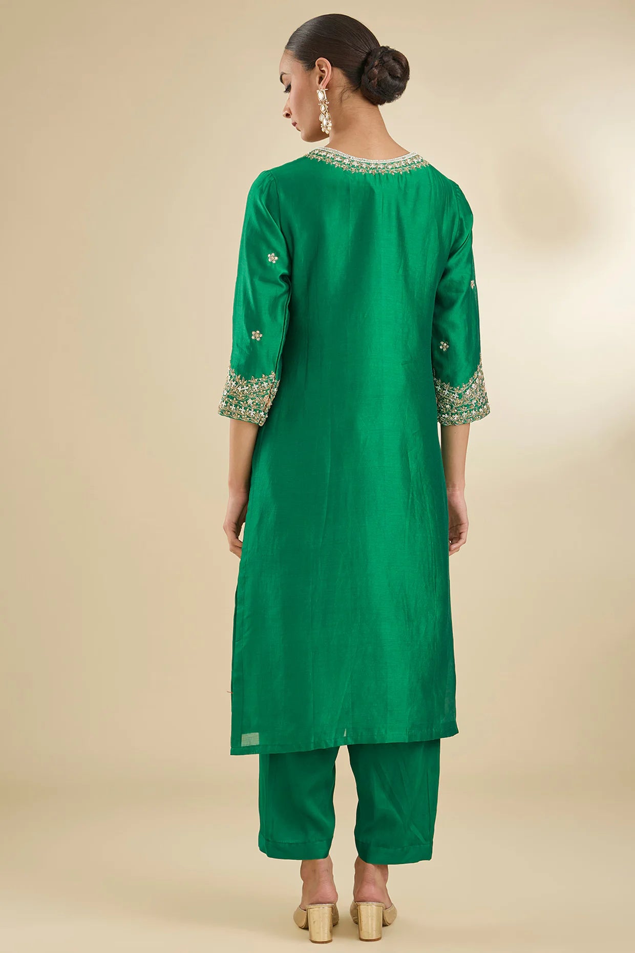 Green Chanderi Silk Dabka & Sequins Embroidered Kurta Set