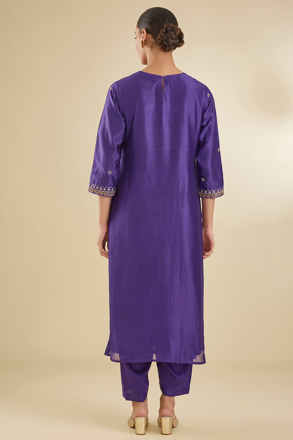 Purple Chanderi Silk Pearl & Zari Embroidered Kurta Set