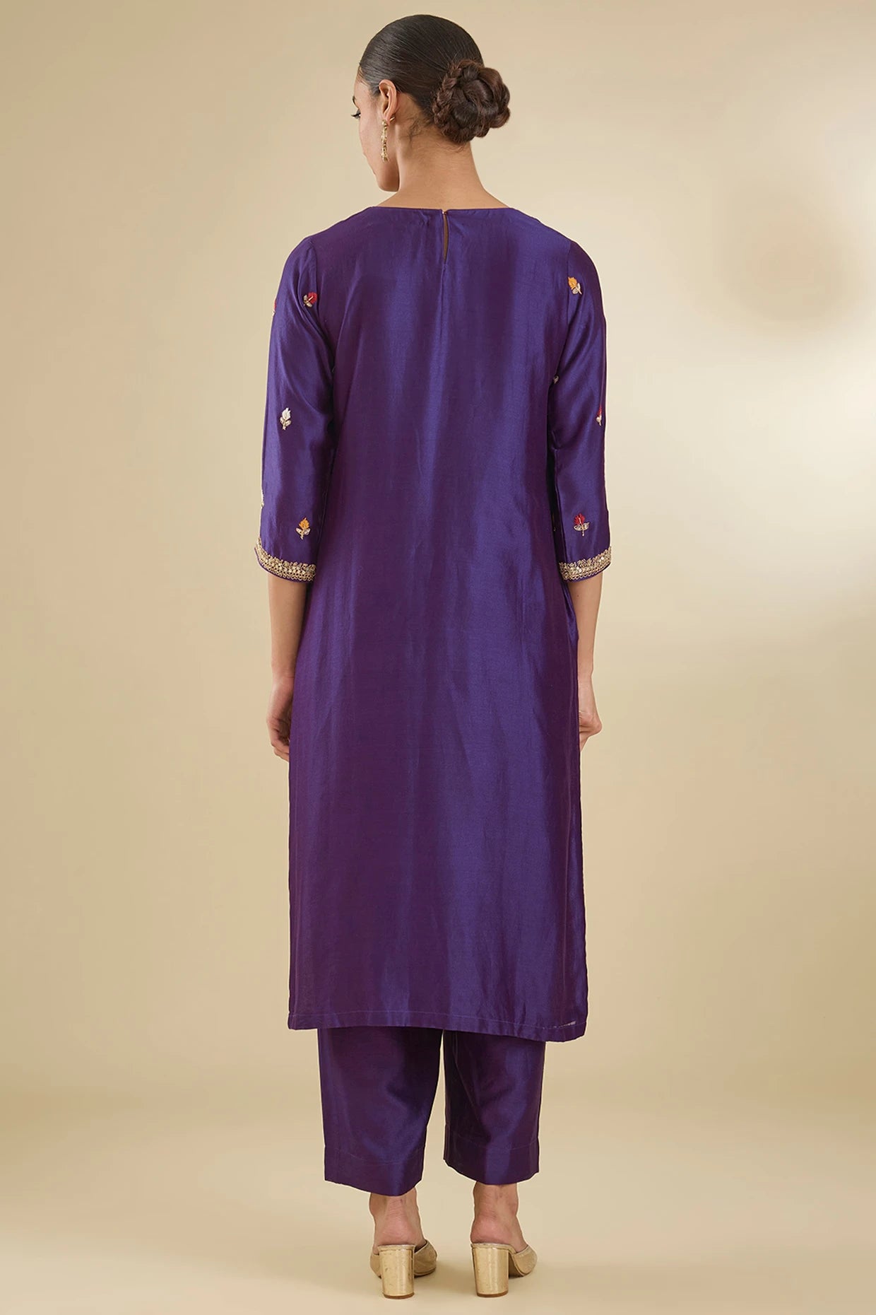 Purple Chanderi Silk Dabka & Sequins Embroidered Kurta Set