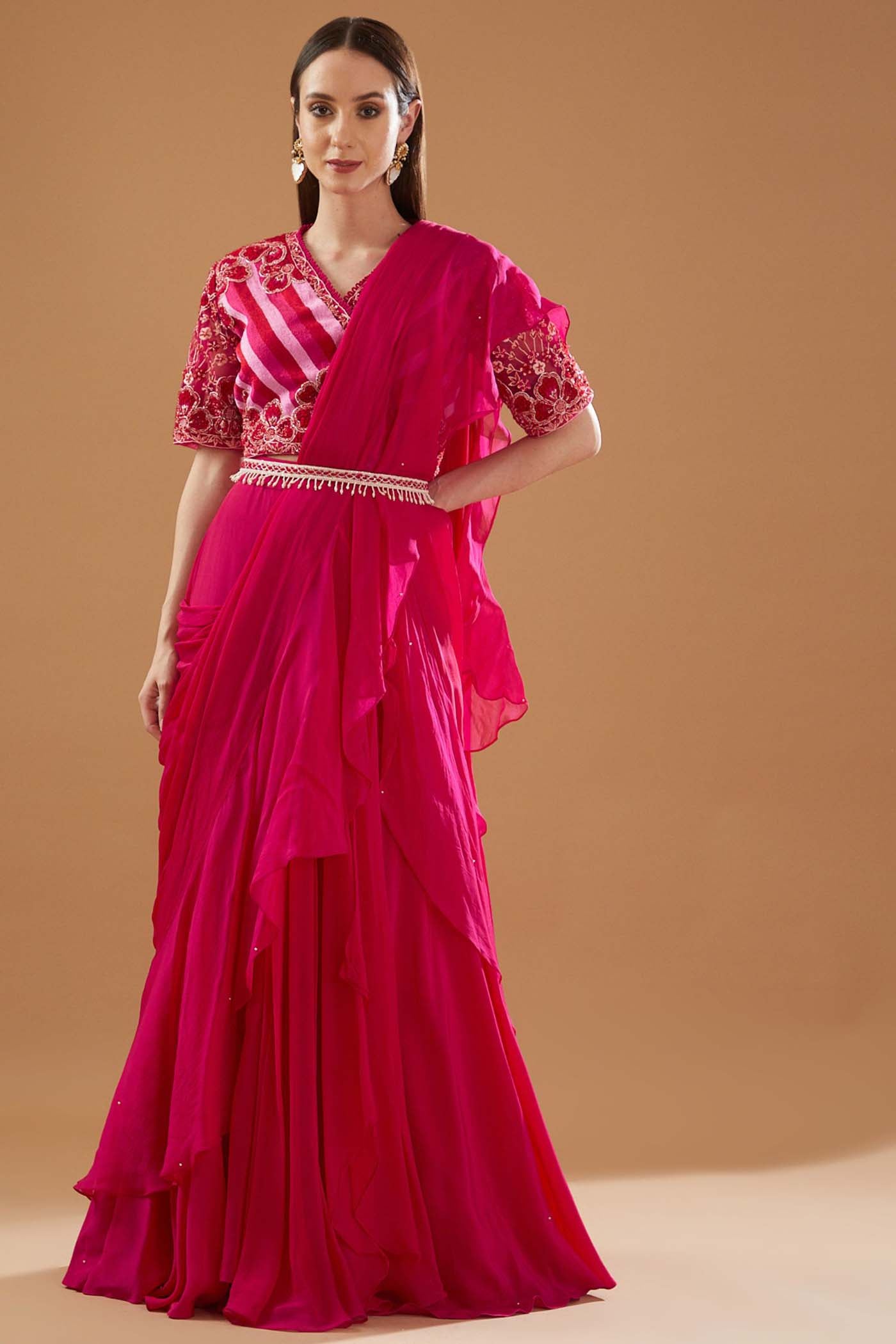 Fuchsia Drape Lehenga Saree