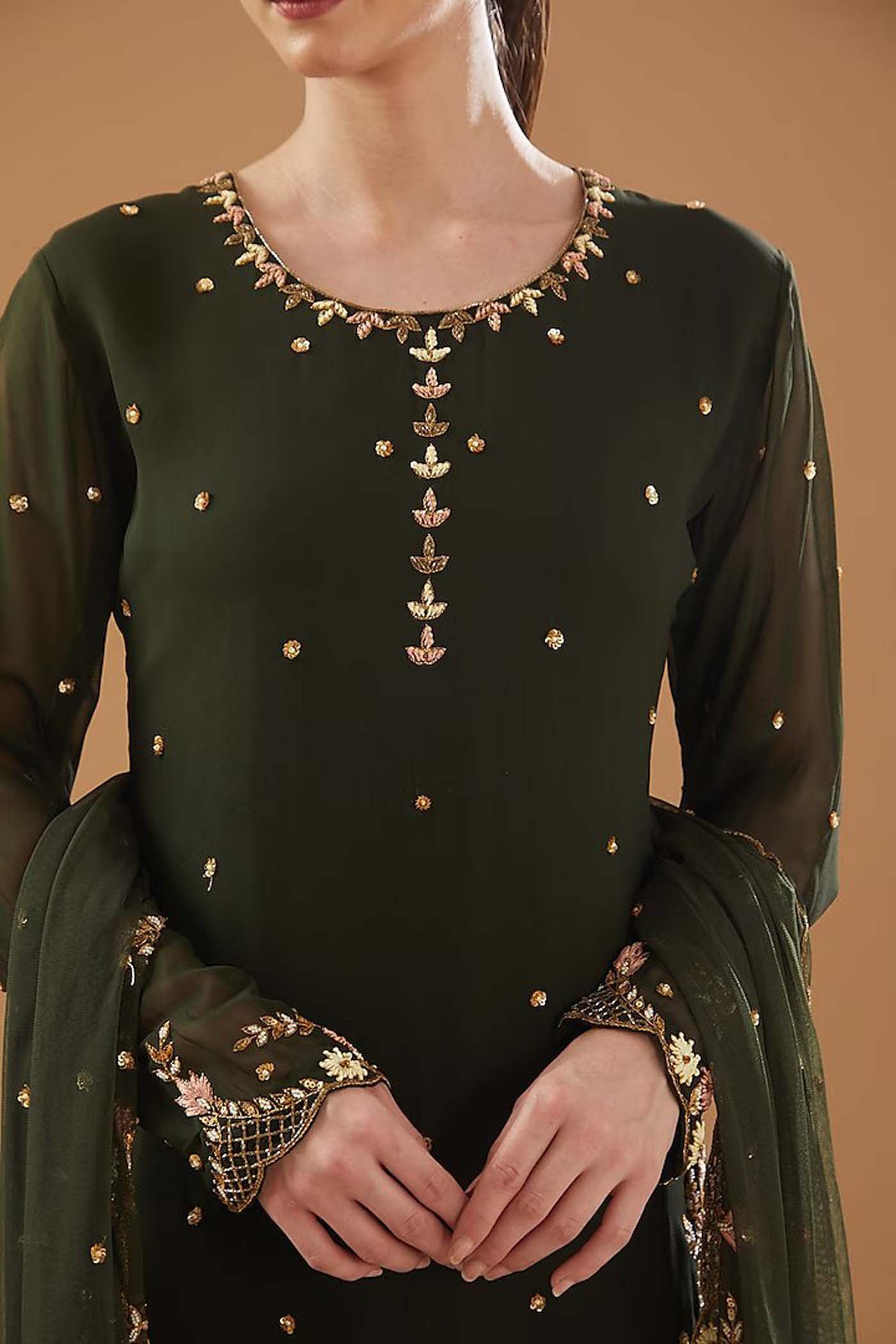 Mehandi Green Heavy Straight Suit with Sharara and Dupatta