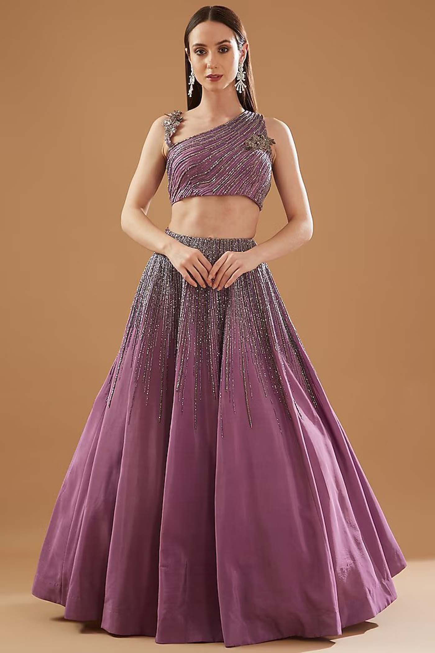 Deep Lilac Crop-Top Lehenga Set