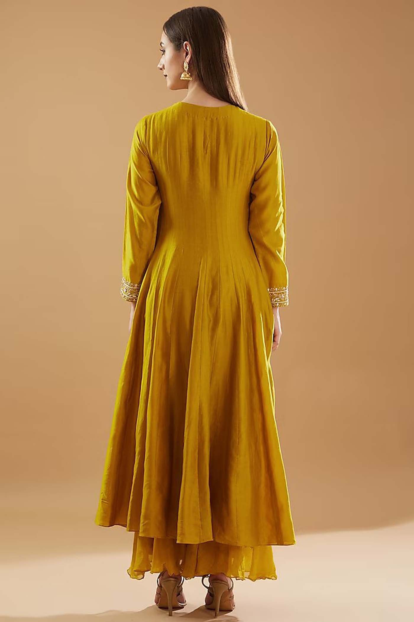 Mustard Yellow Anarkali with Palazzo and Shaded Floral Dupatta