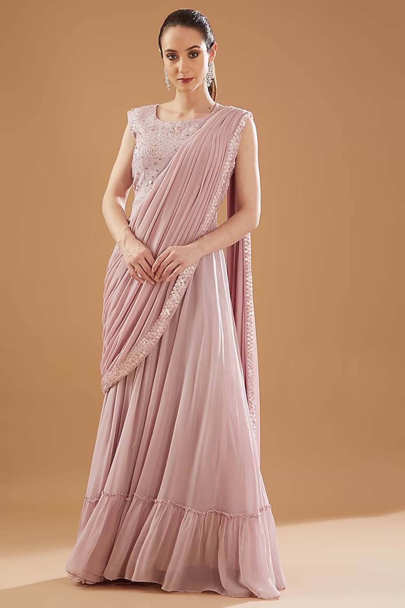 Lilac Draped SareeGown with long Cape