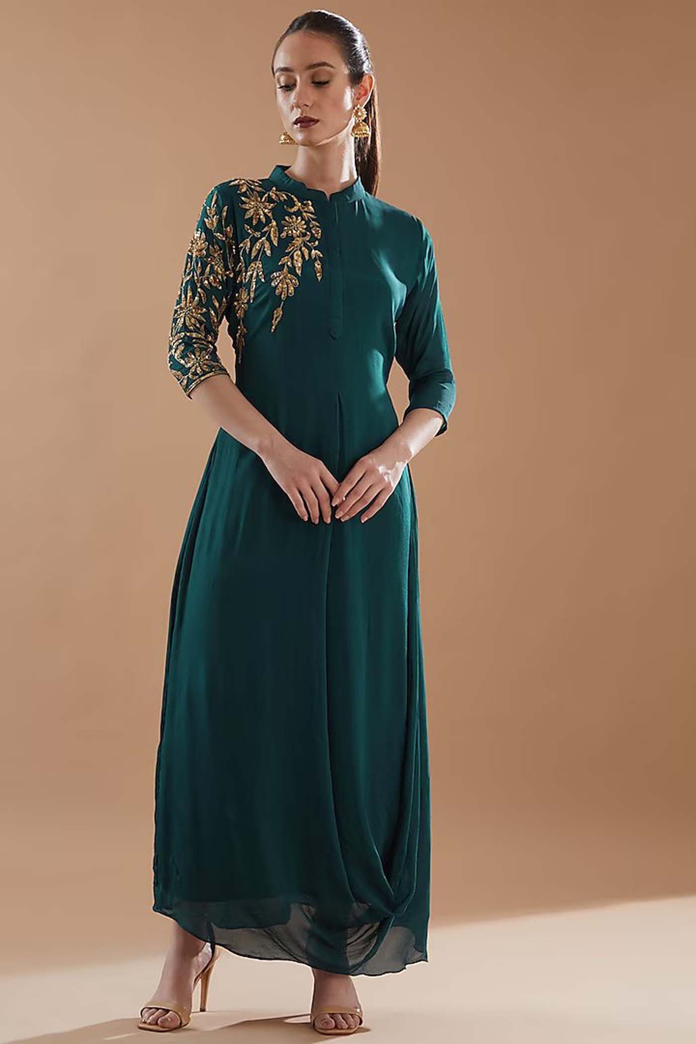 Bottle Green Cowl Drape Dress