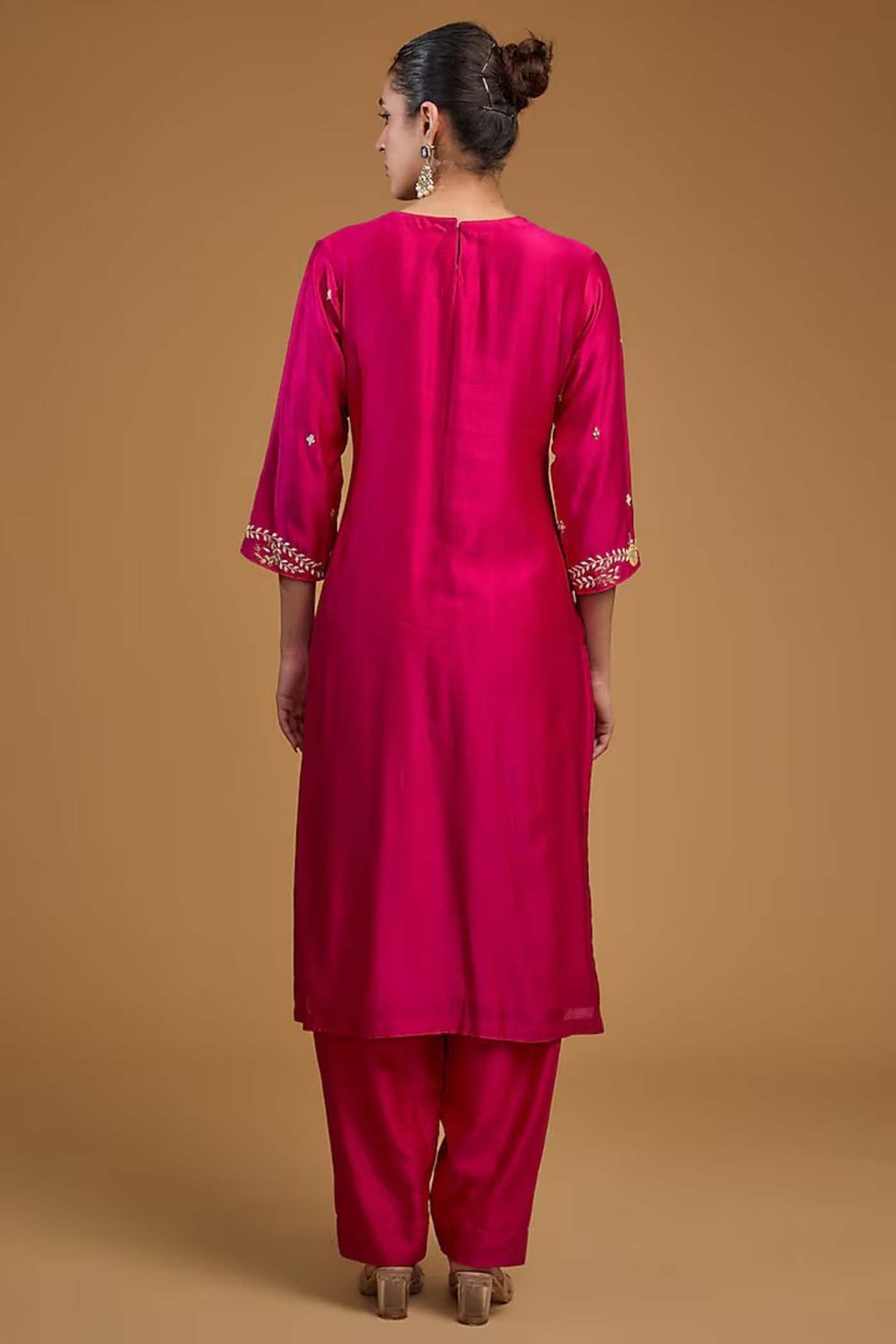 Fuchsia Pink Straight Suit with Pants and Dupatta