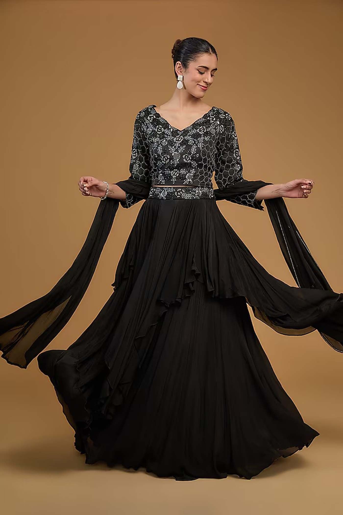 Black Heavy Embroidered Blouse with Lehenga and Dupatta