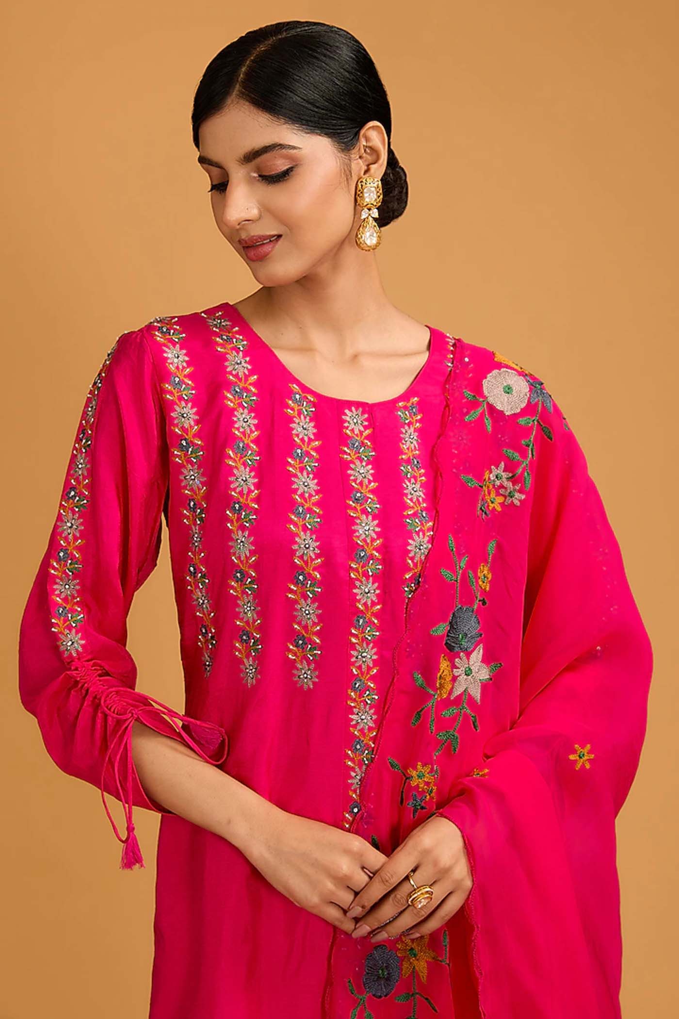 Fuchsia Pink Straight Suit with Pants and Dupatta