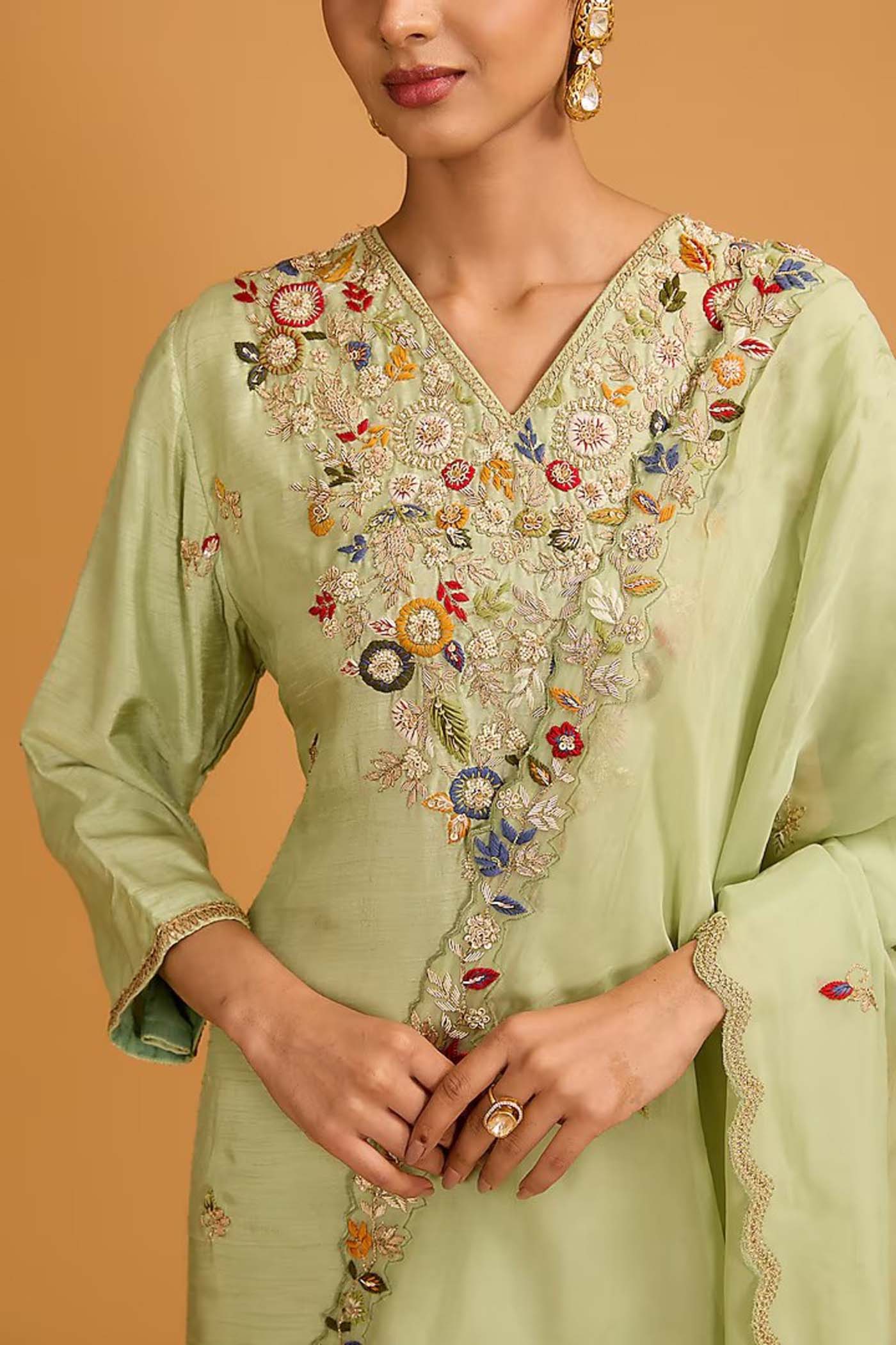 Pista Green Straight Suit with Pants and Dupatta