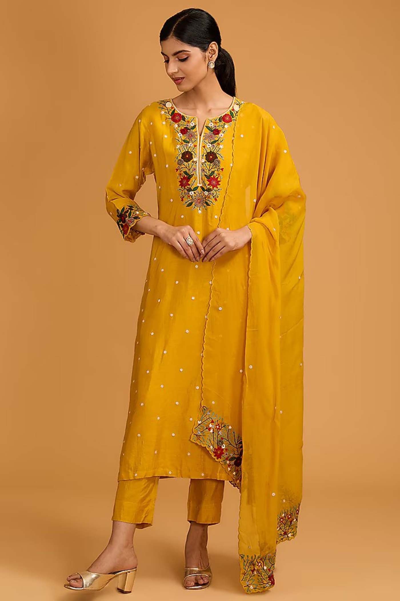 Mustard Yellow Straight Suit with Pants and Dupatta