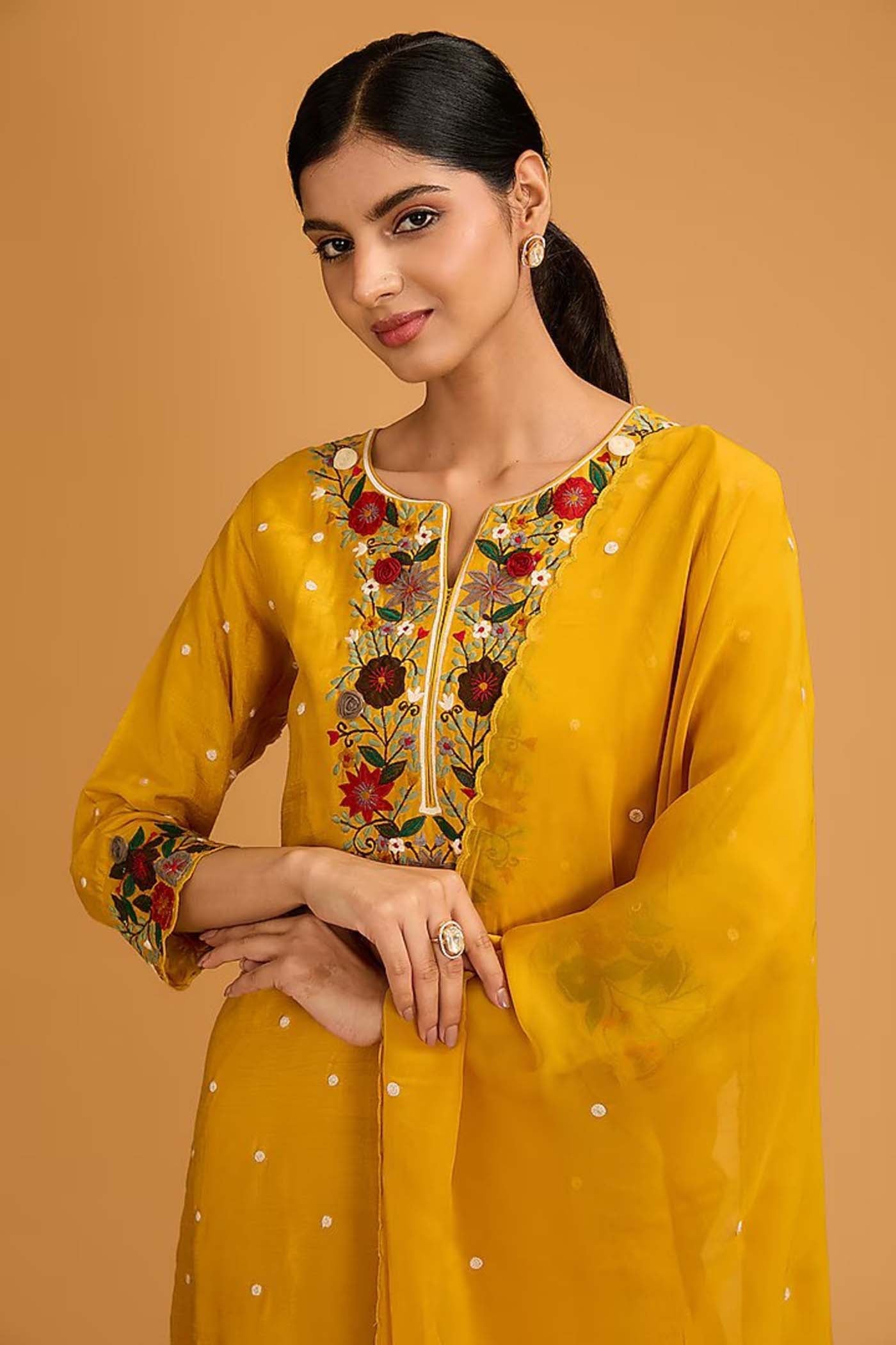 Mustard Yellow Straight Suit with Pants and Dupatta