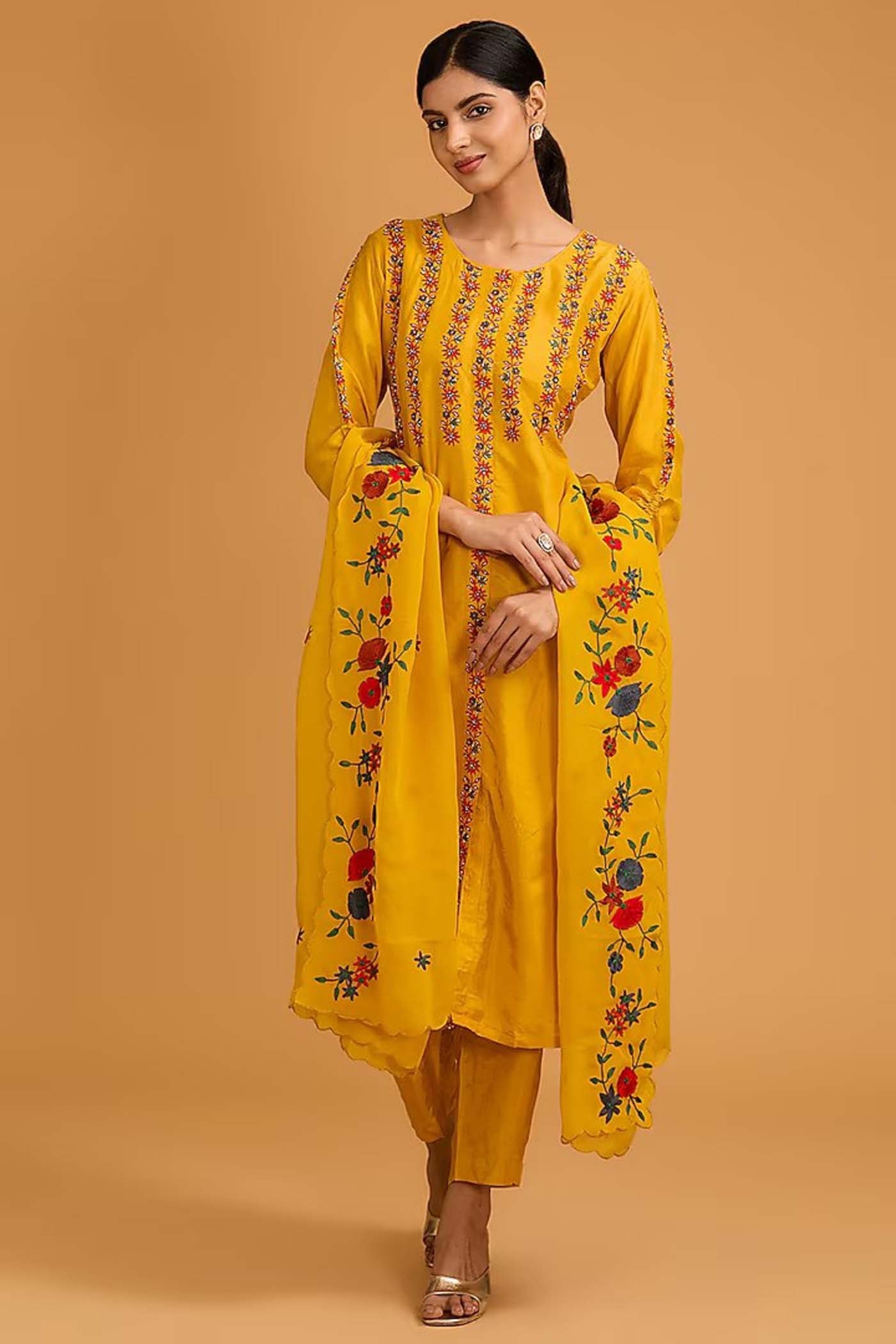 Mustard Yellow Straight Suit with Pants and Dupatta