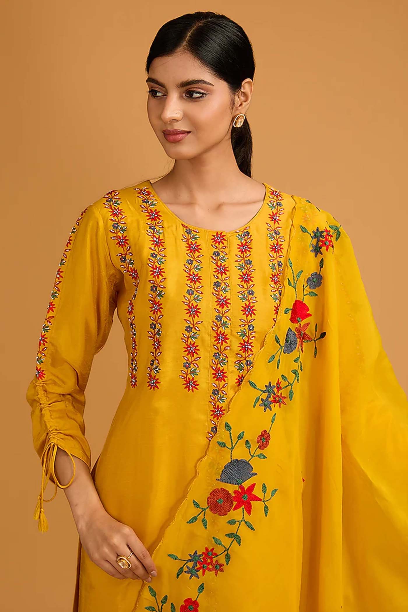 Mustard Yellow Straight Suit with Pants and Dupatta