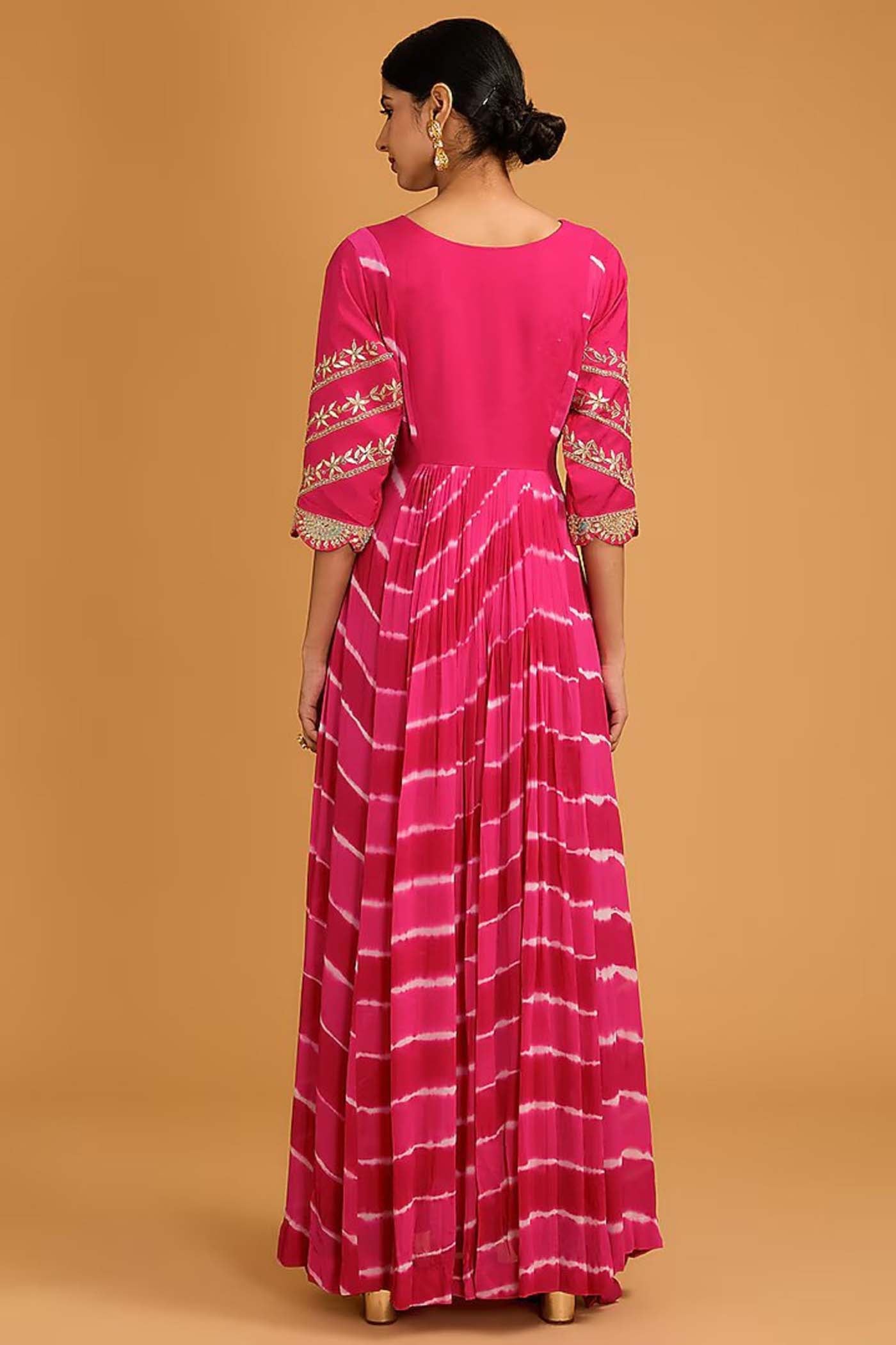 Fuchsia Pink Embroidered Tie & Dye Anarkali Suit with Dupatta