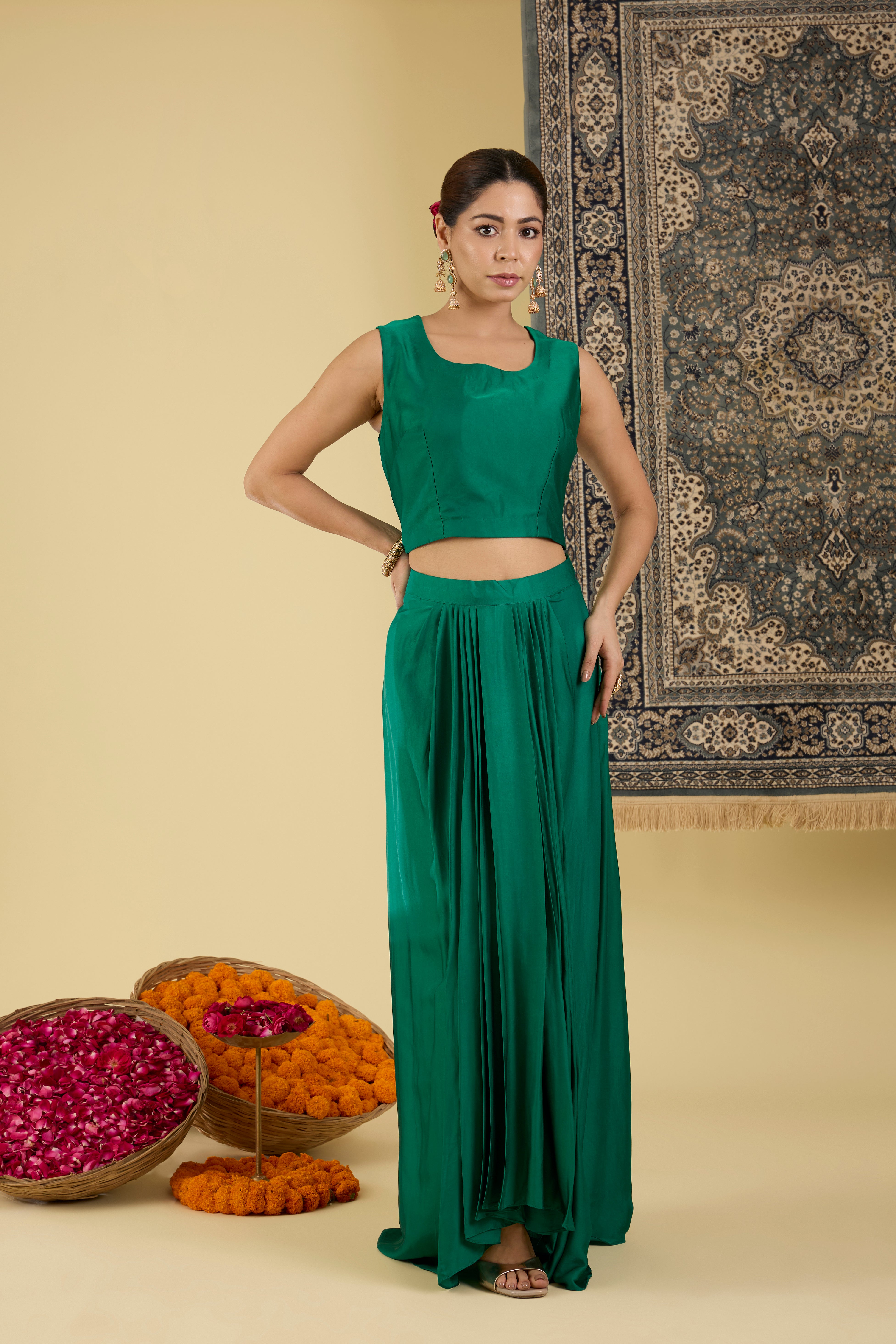 Emerald Hand-Embroidered Cape Set .