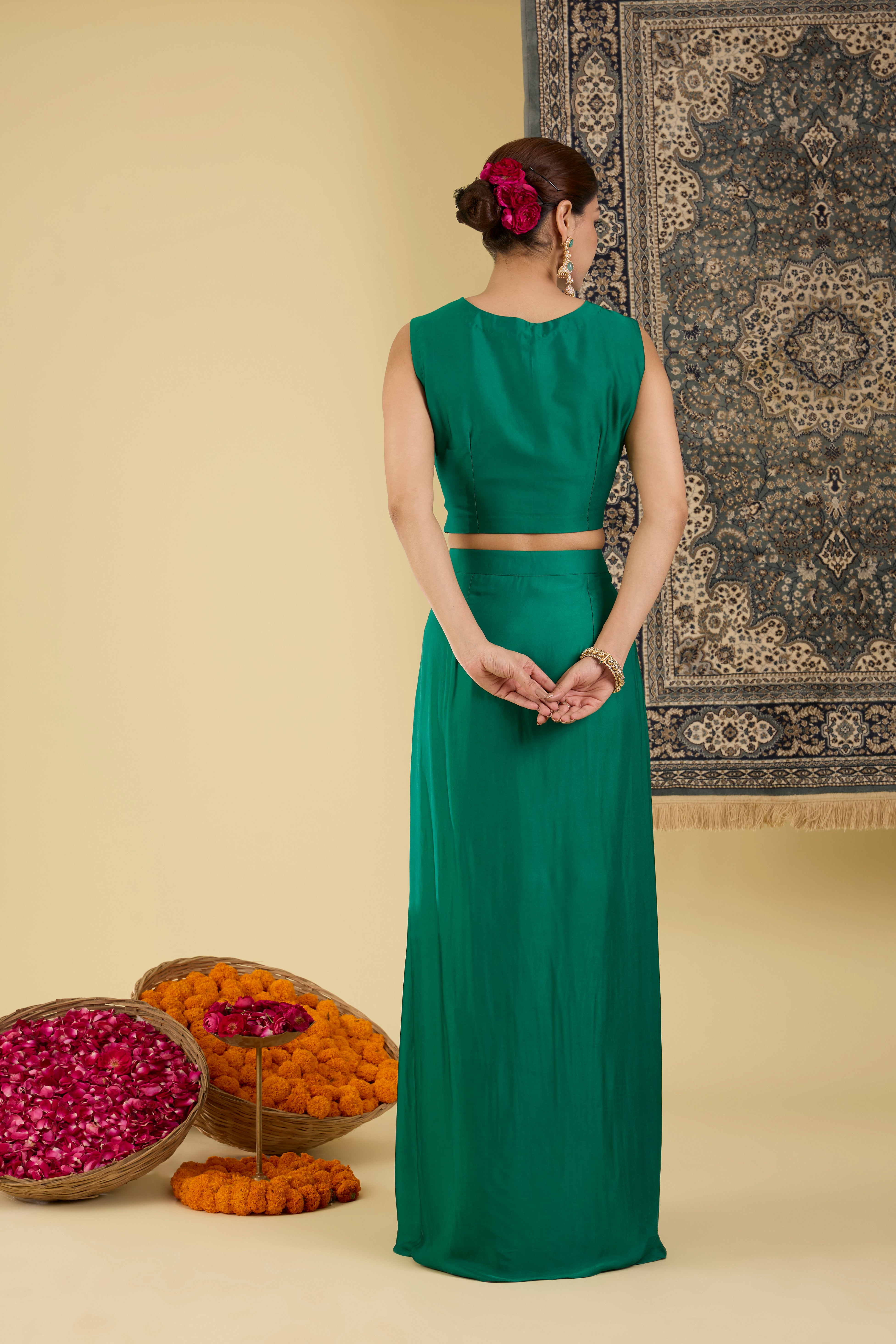 Emerald Hand-Embroidered Cape Set .