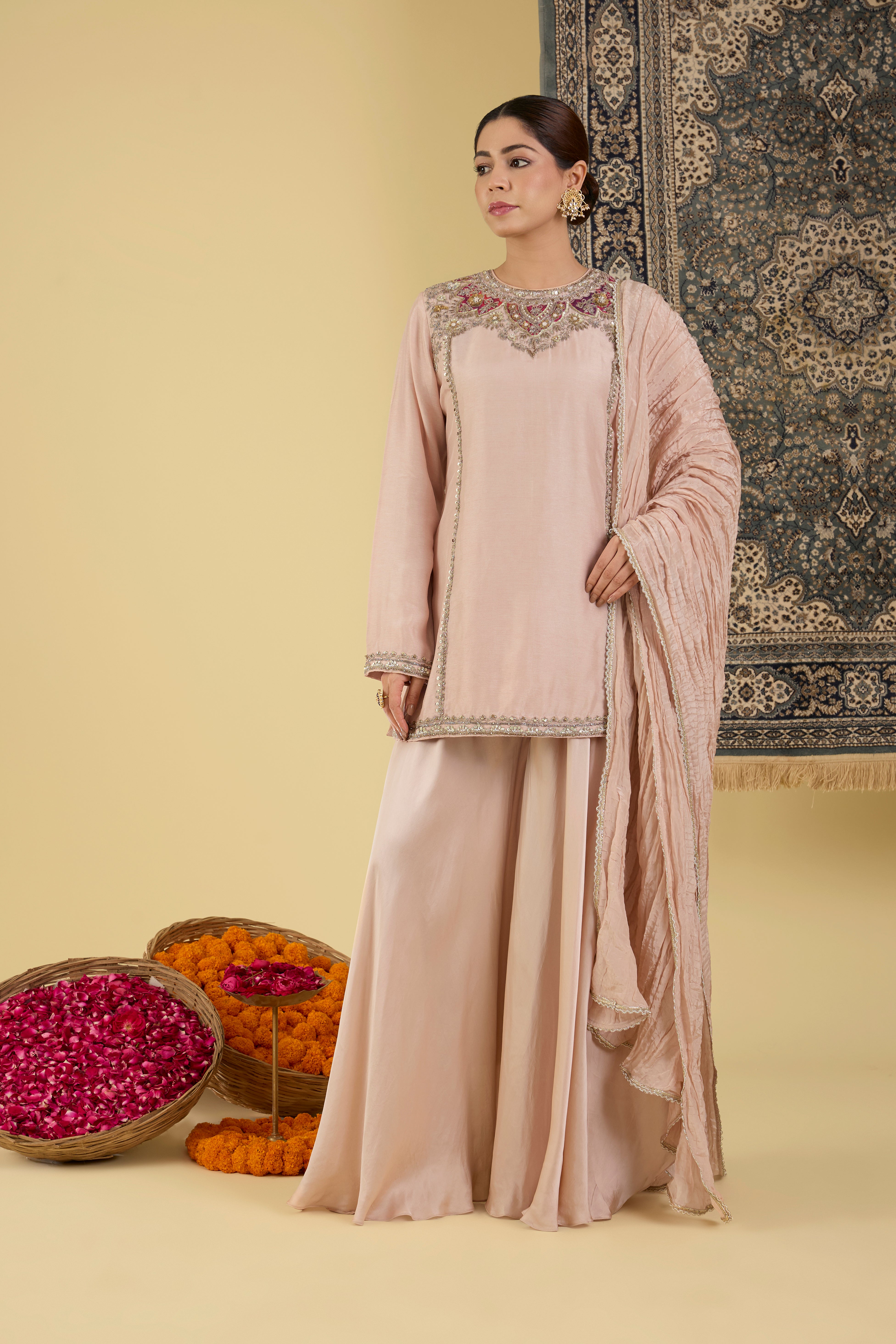 Blush Beige Embellished Kurta Set.