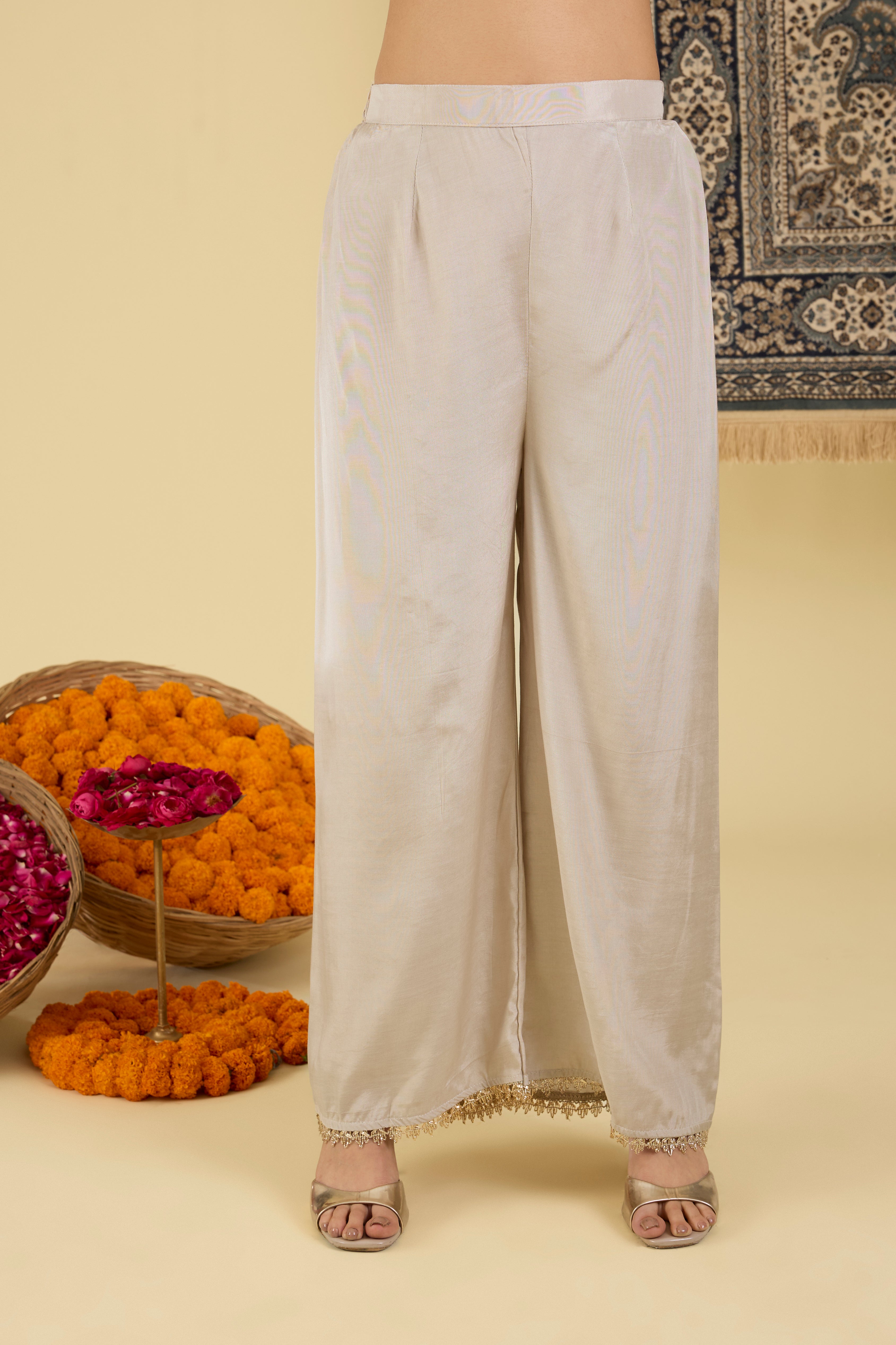 Elegant grey Embroidered Anarkali Suit Set.