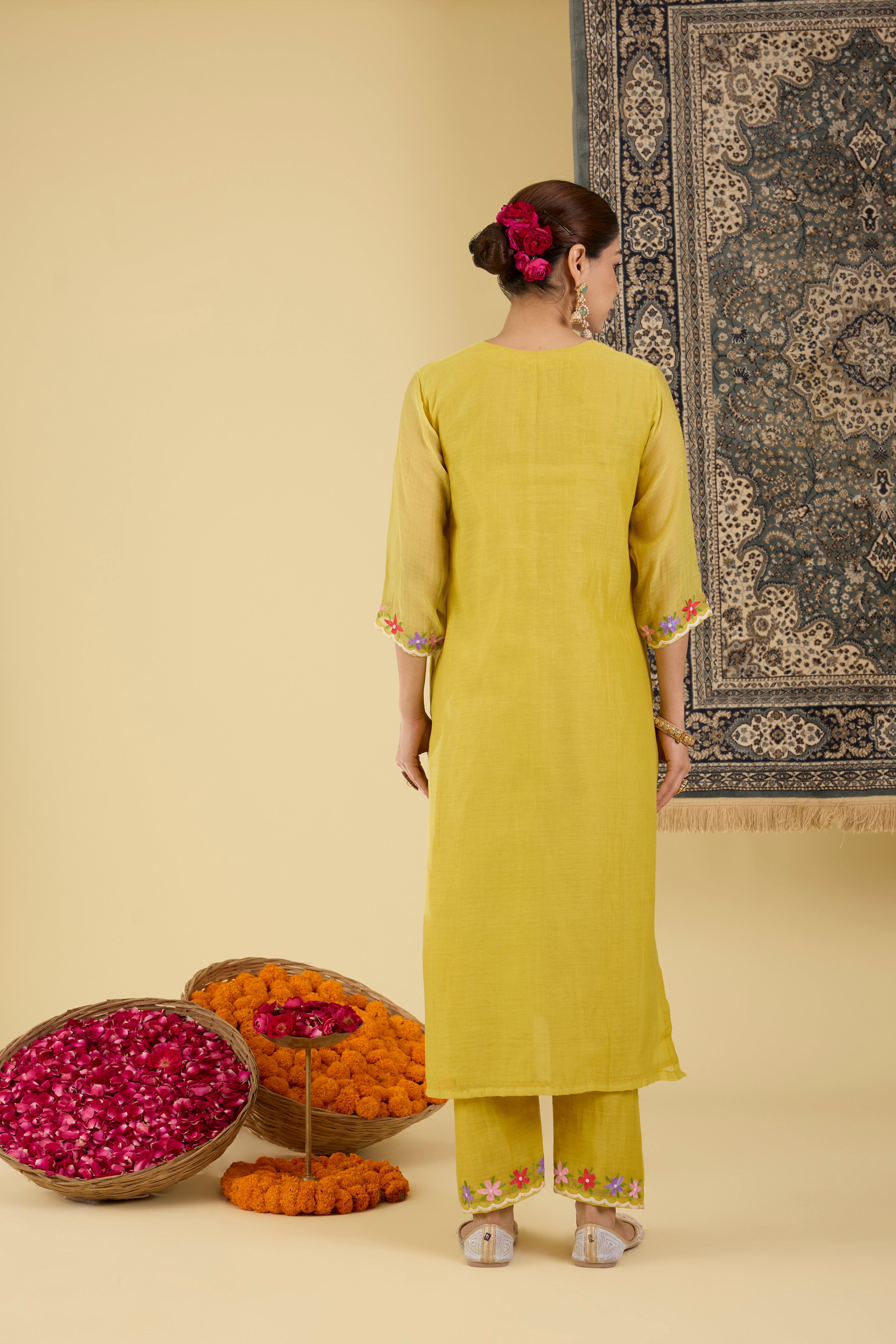 Yellow Floral Embroidered Kurta