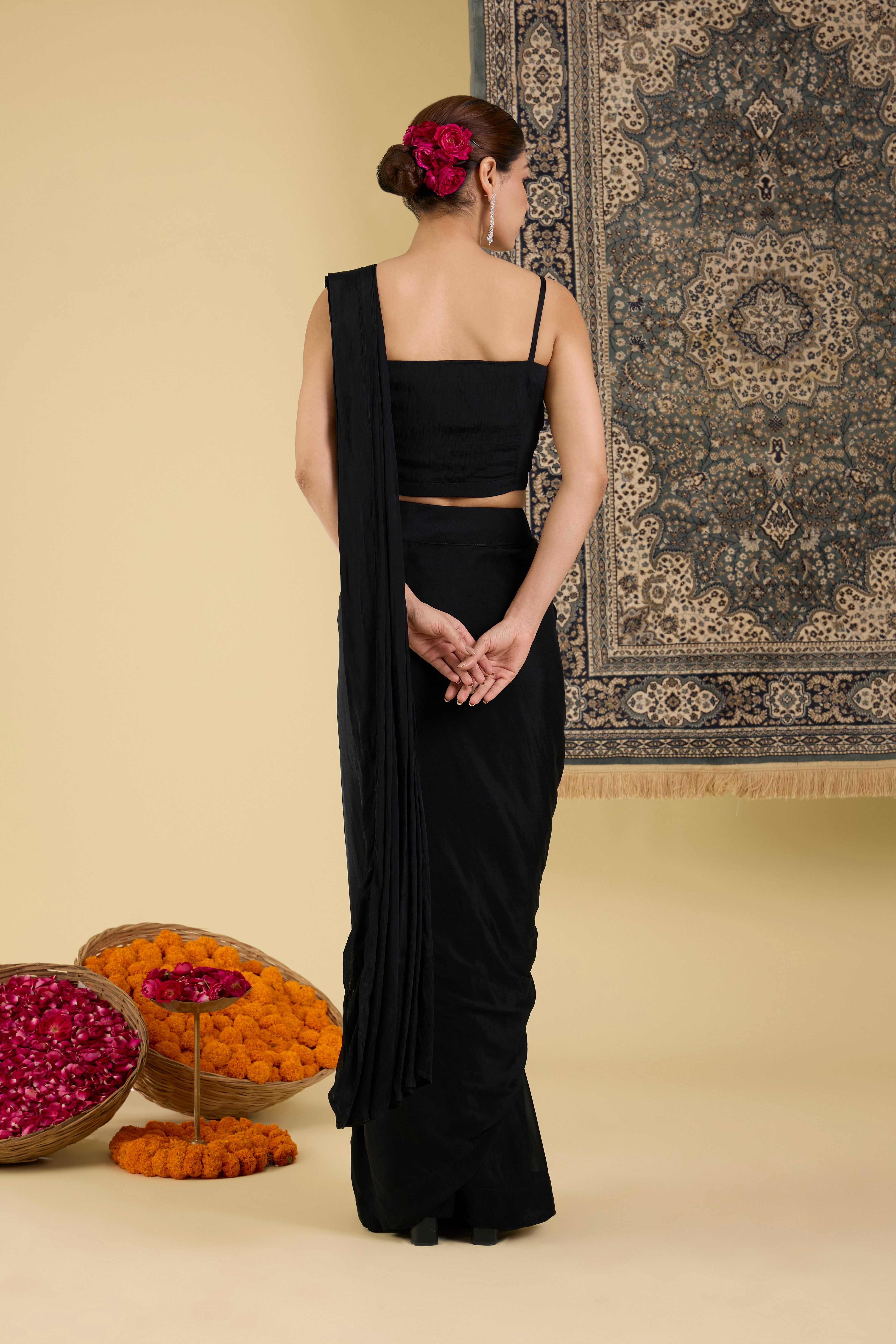 Elegant Noir Embroidered Drape Set