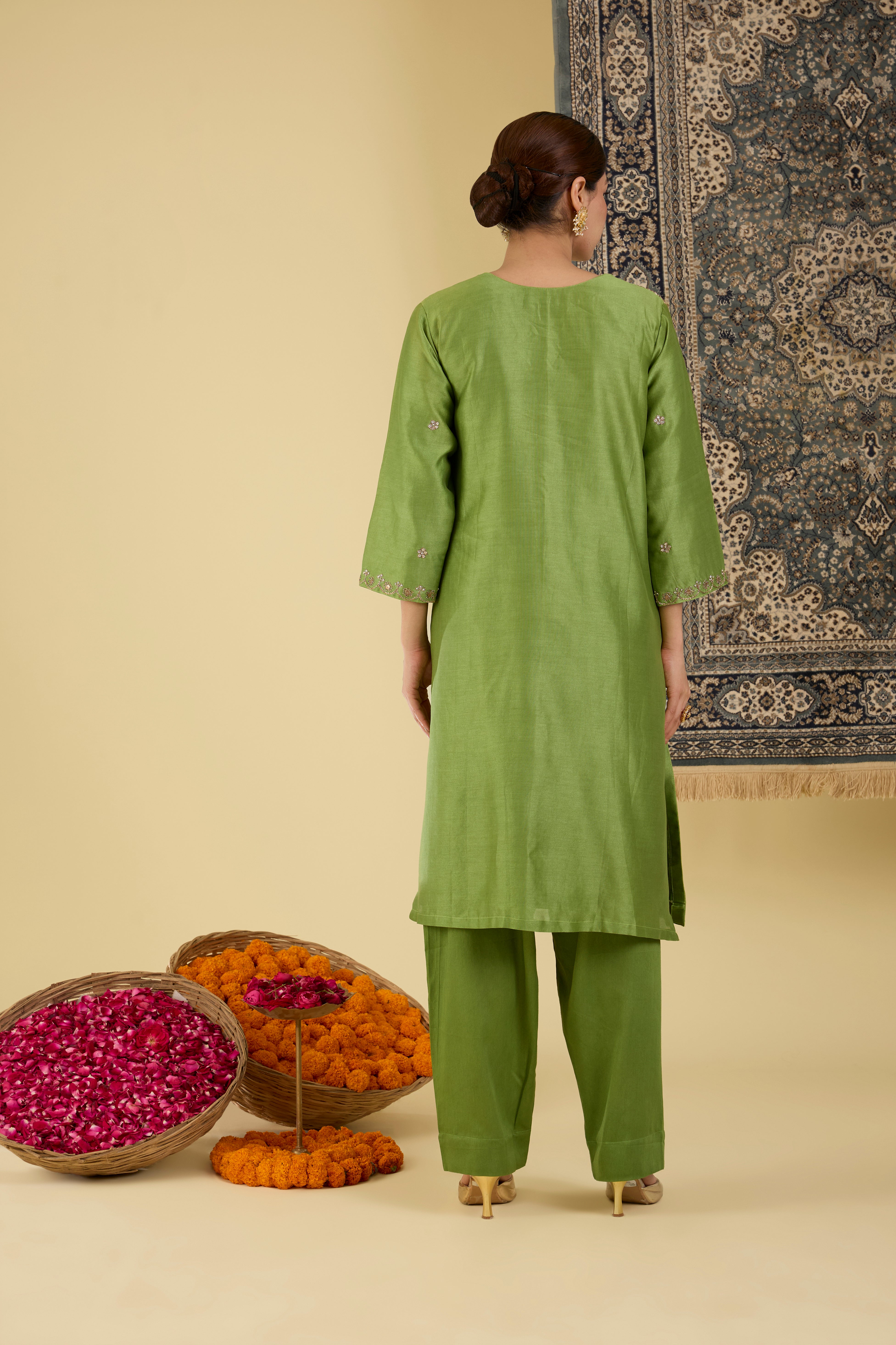 Olive Green Hand-Embroidered Kurta Set