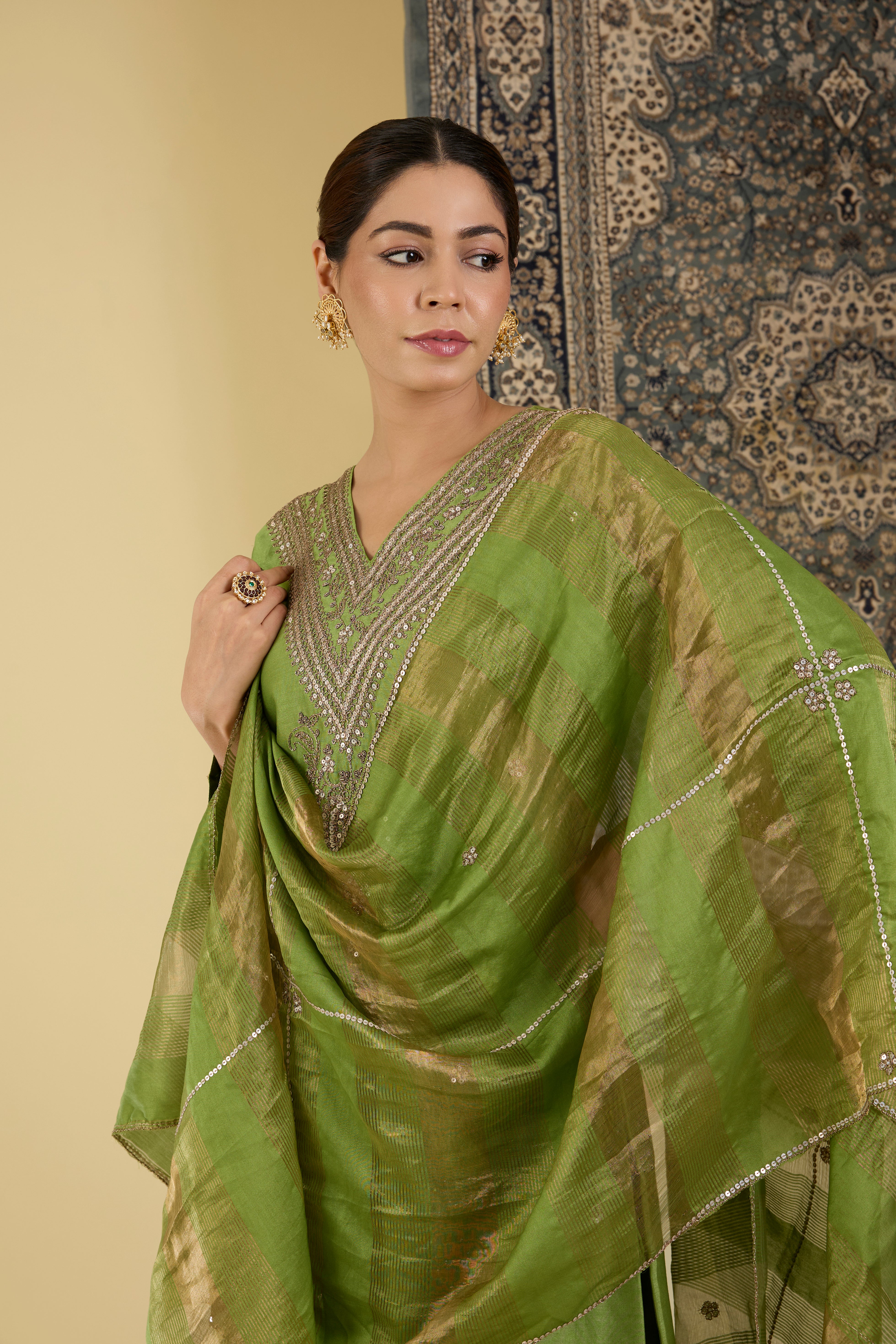 Olive Green Hand-Embroidered Kurta Set