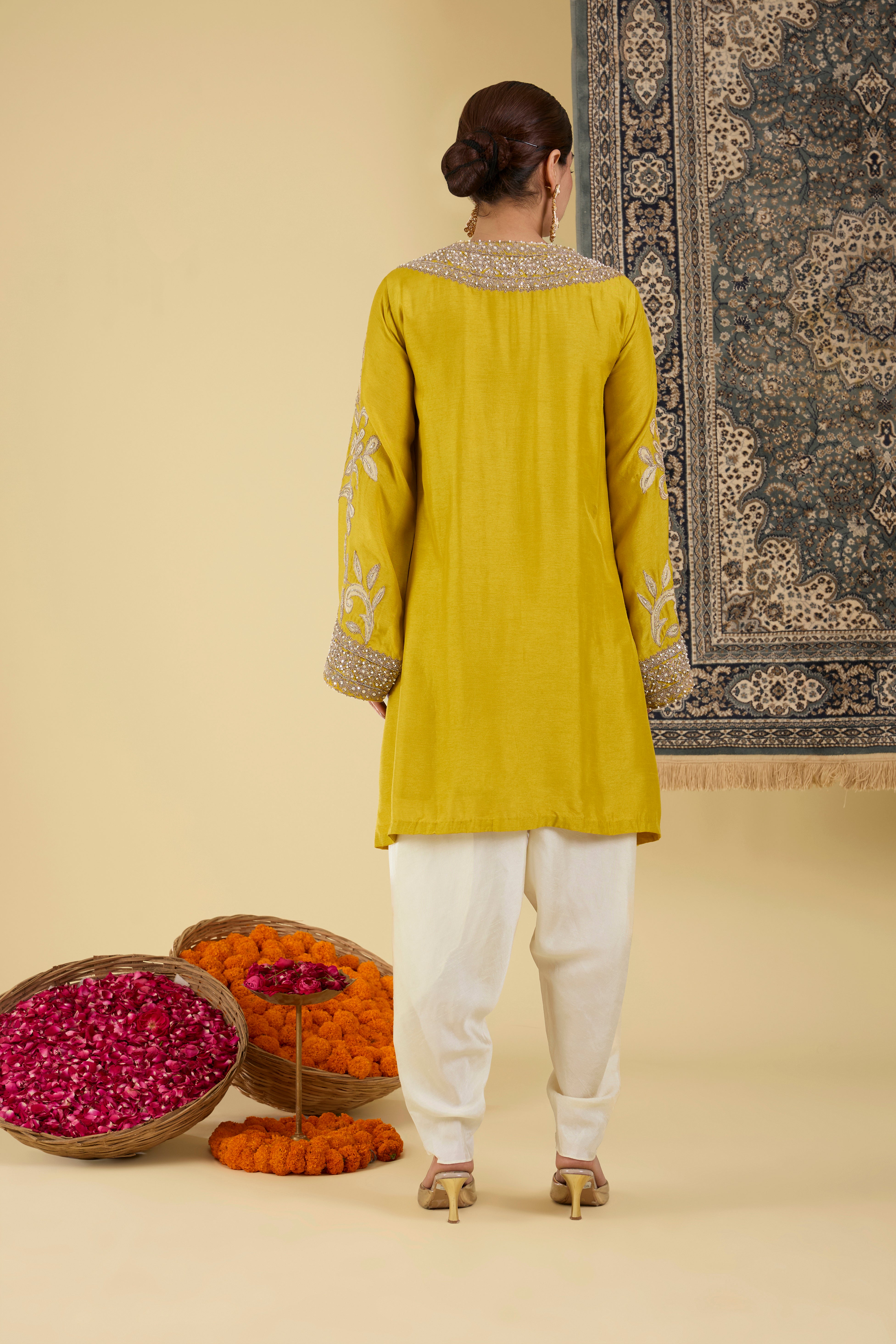 Yellow Embroidered Kurta with tulip Pants