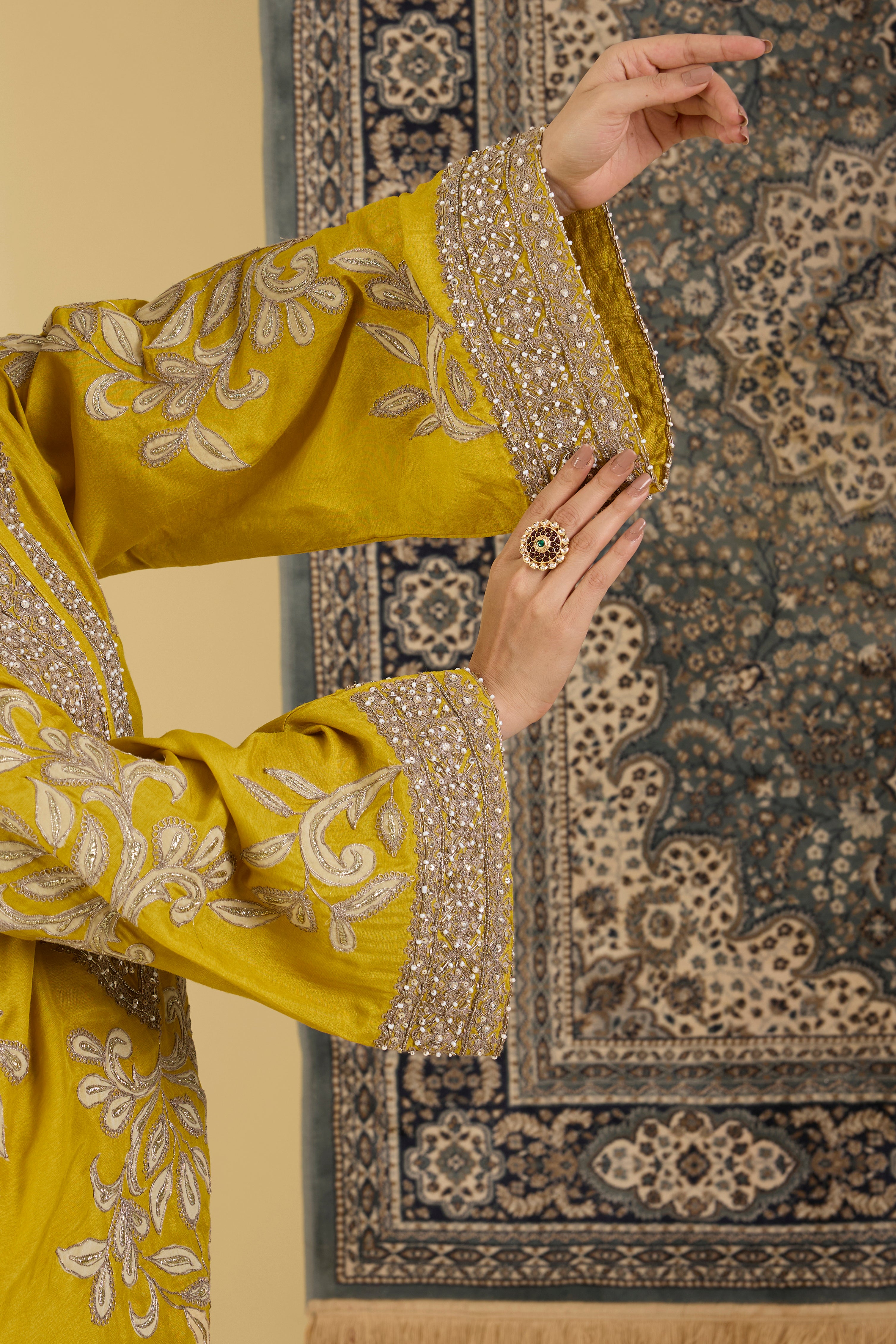 Yellow Embroidered Kurta with tulip Pants