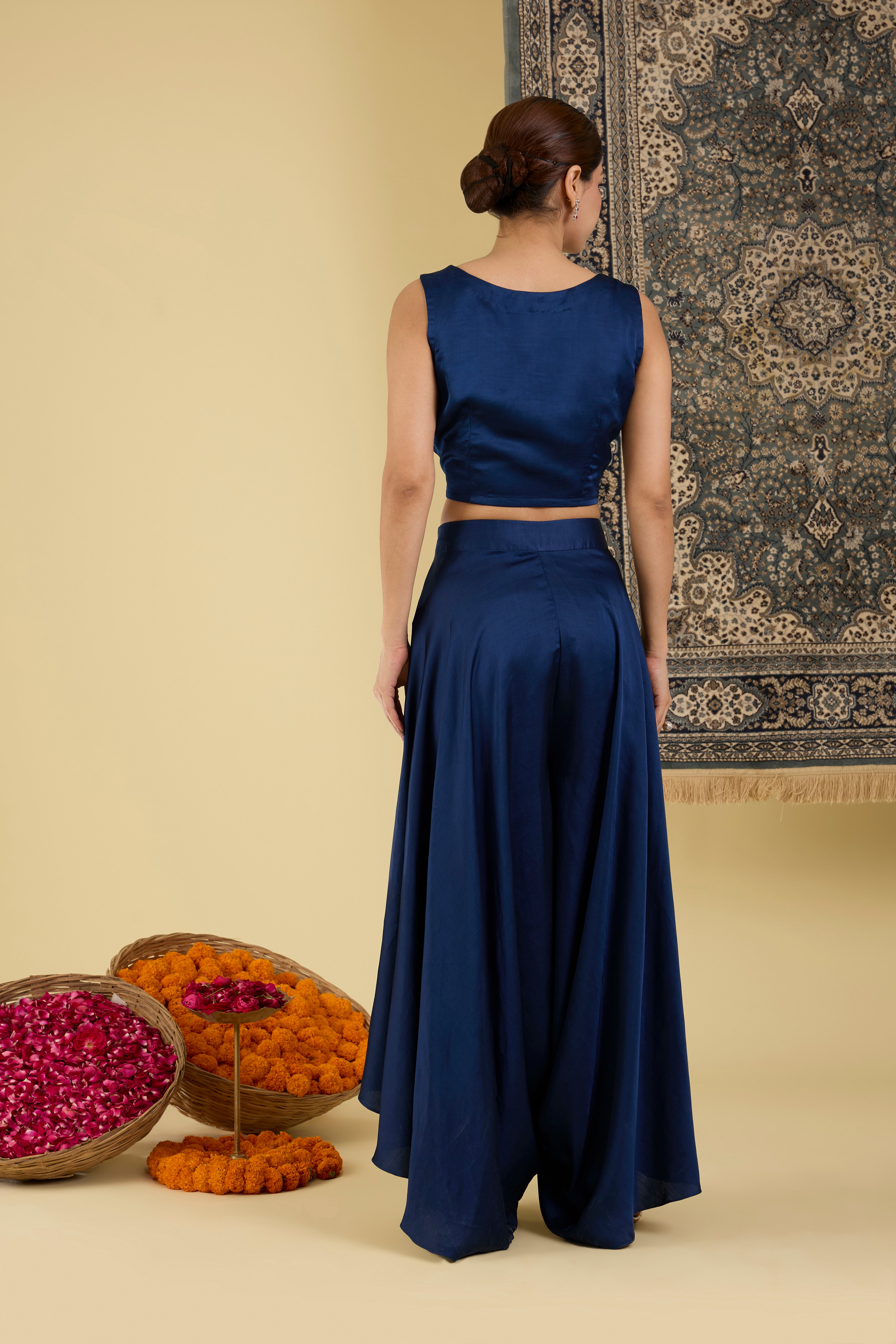 Teal Blue Embroidered Cape Set