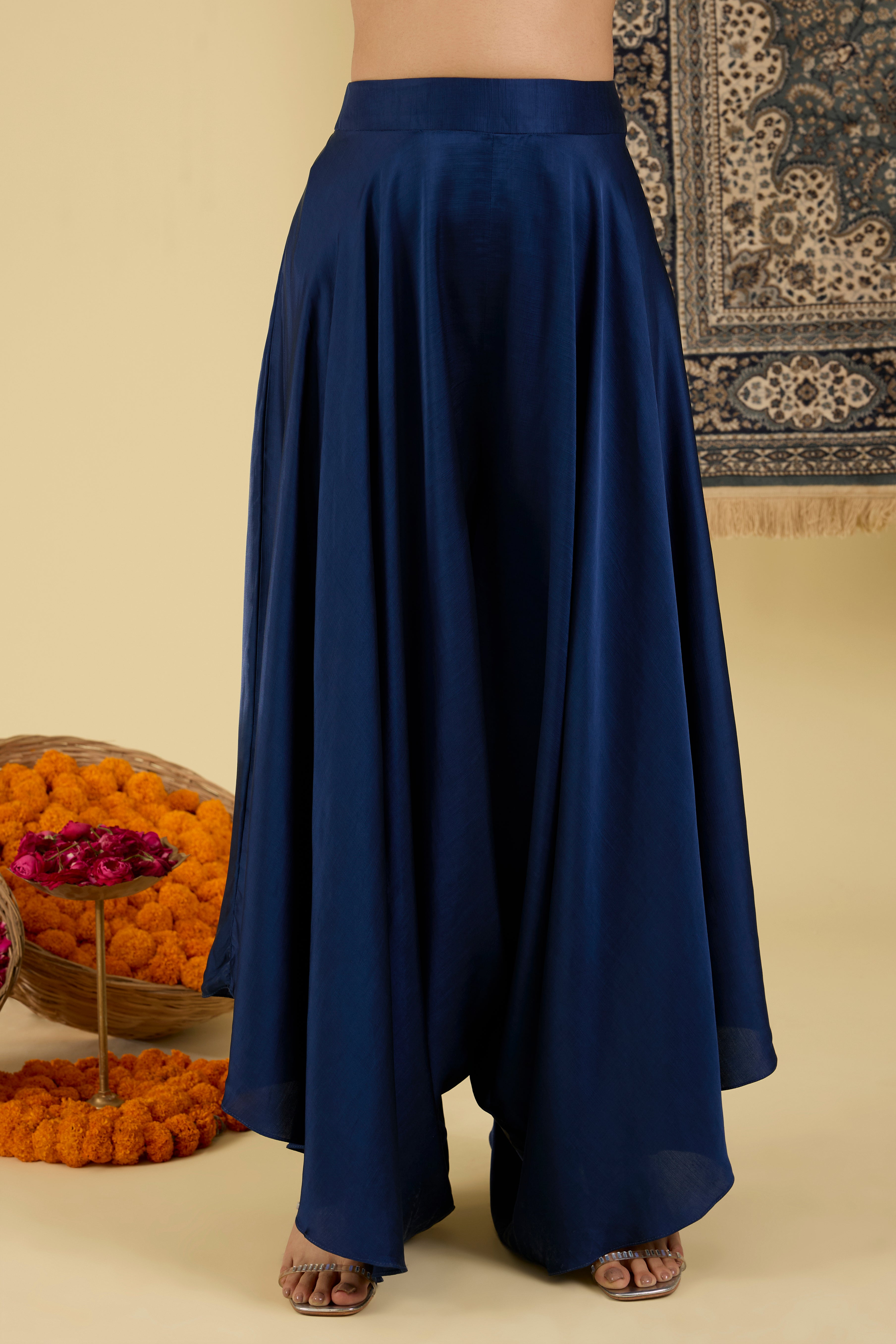 Teal Blue Embroidered Cape Set