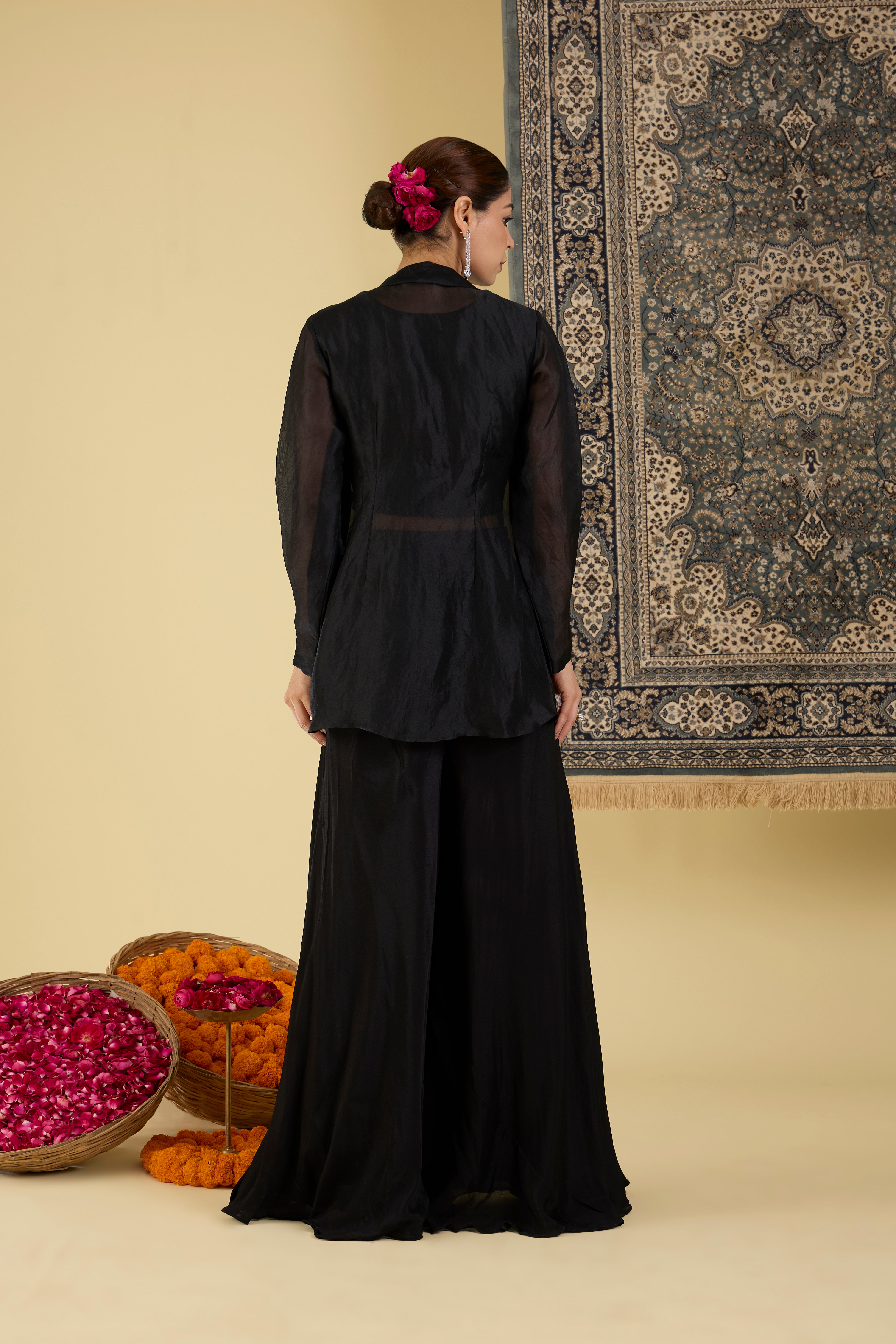 Black Embroidered Co-ord Set with Jacket