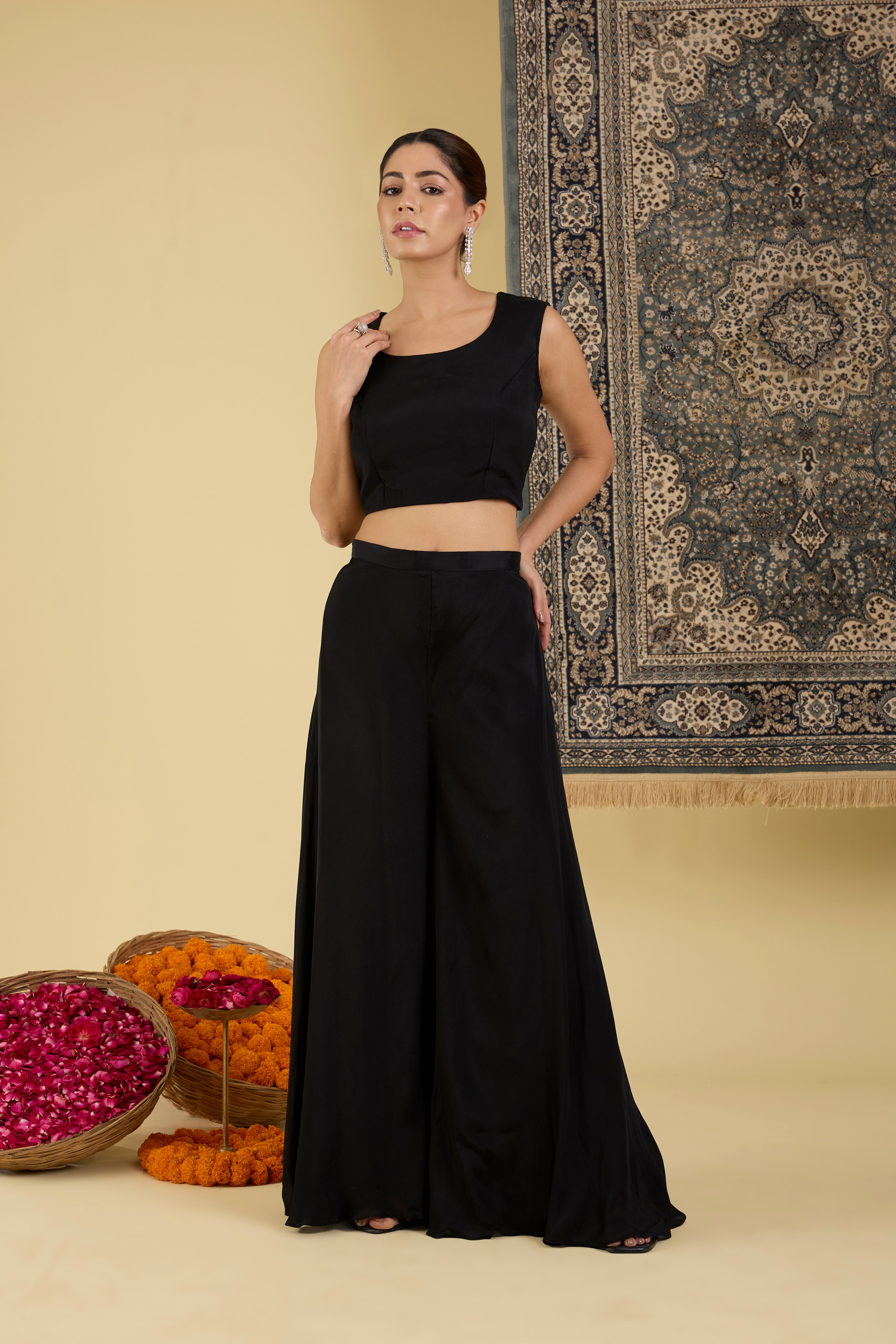 Black Embroidered Co-ord Set with Jacket