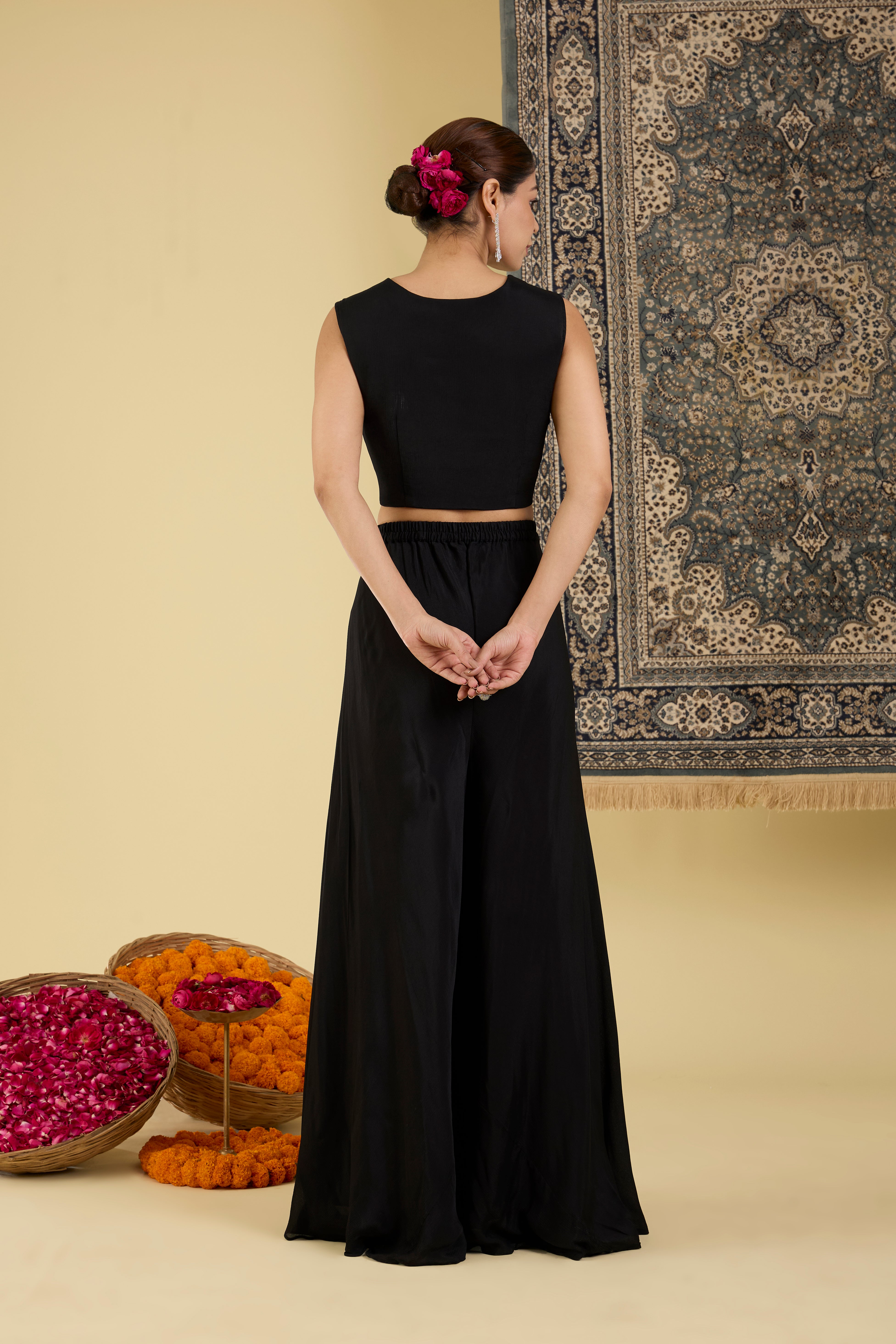 Black Embroidered Co-ord Set with Jacket