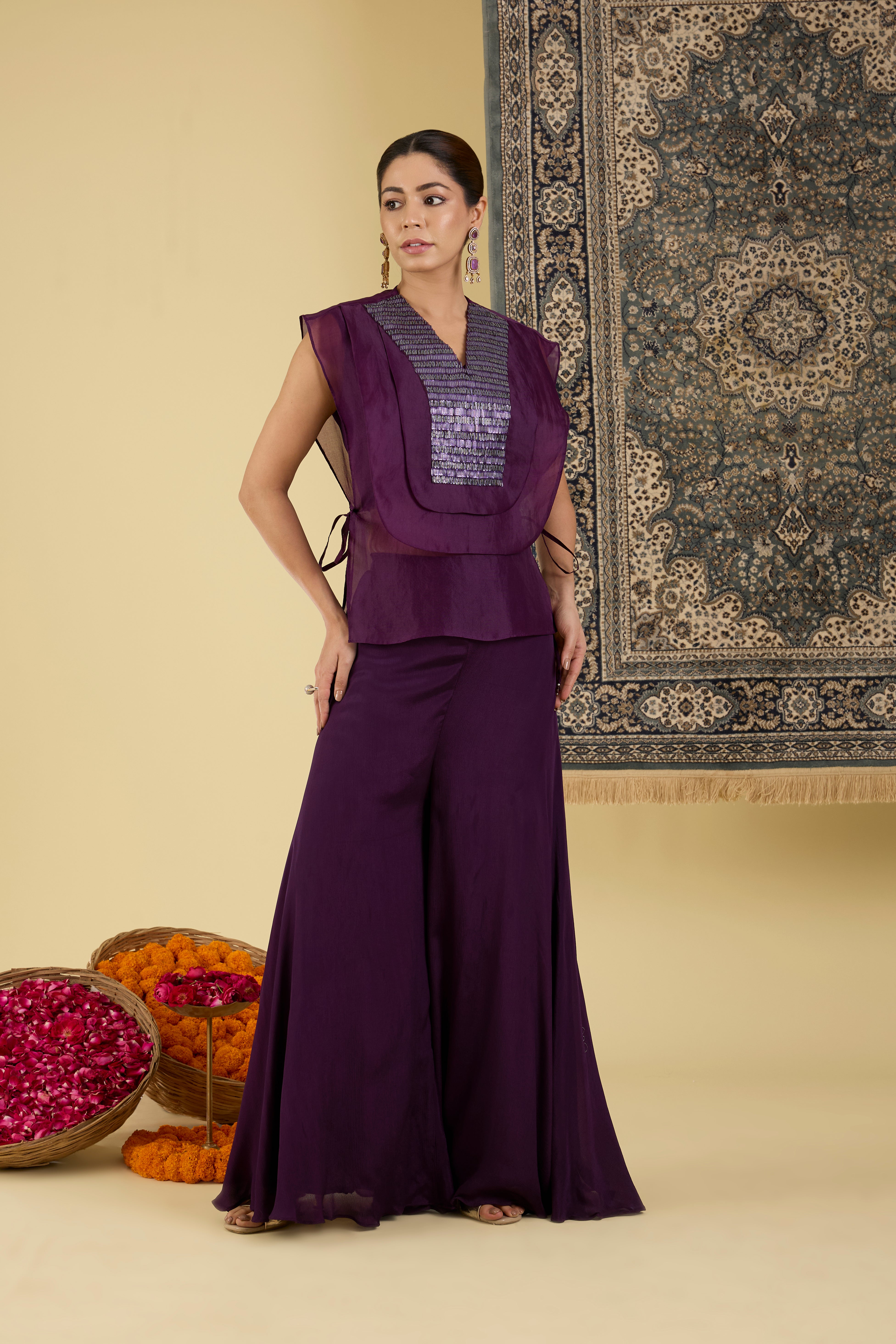 Wine Embroidered Co-ord Set