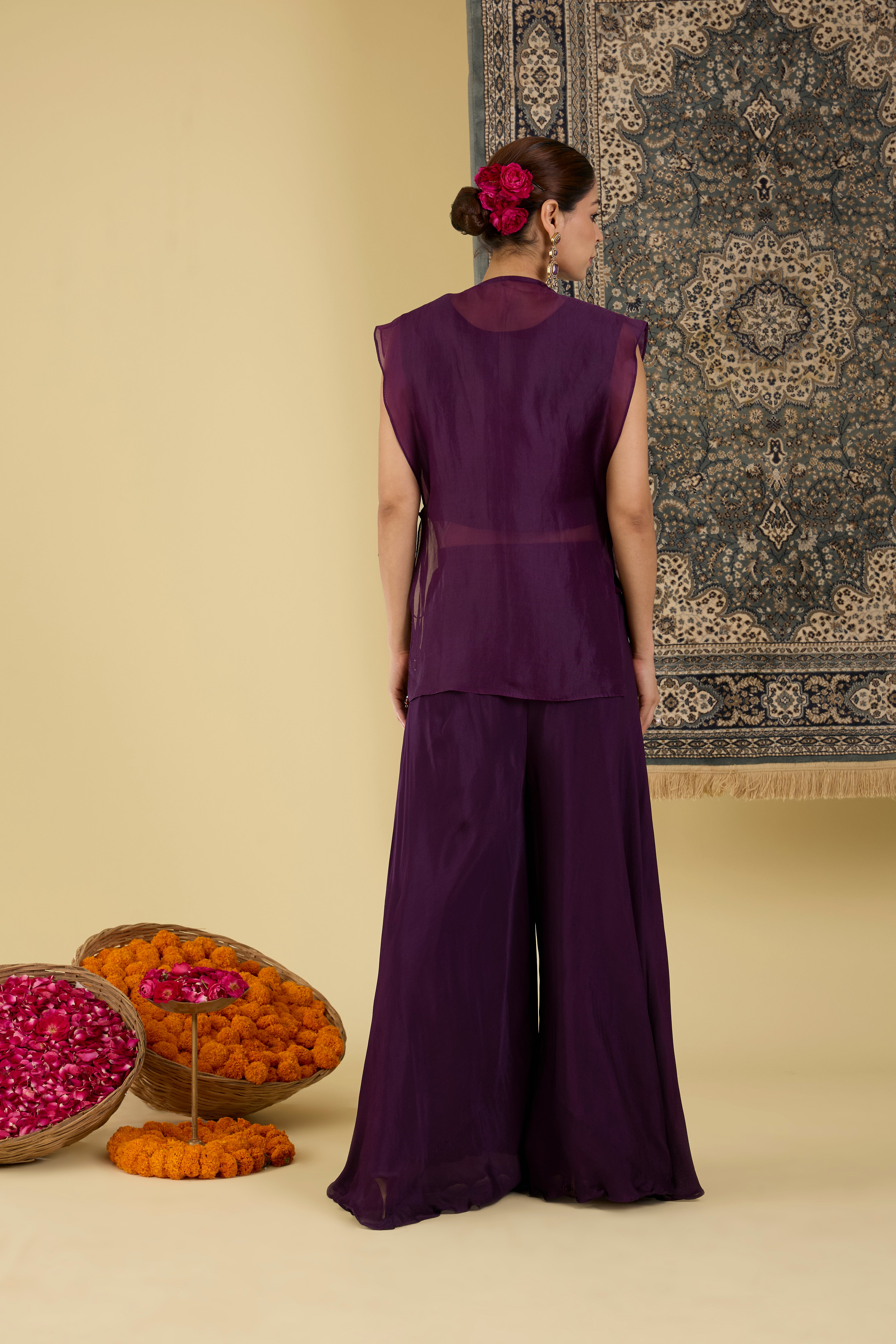 Wine Embroidered Co-ord Set