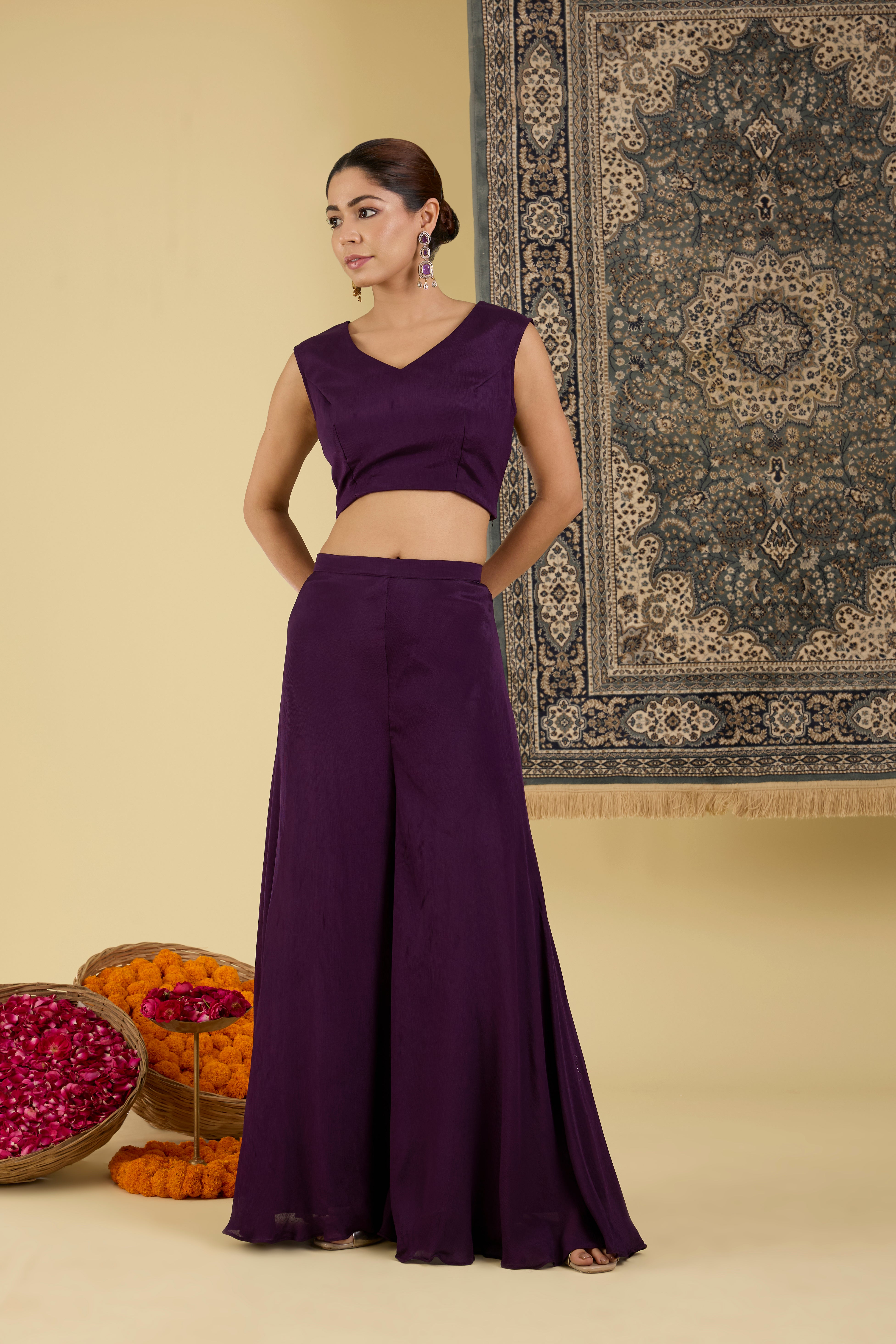Wine Embroidered Co-ord Set