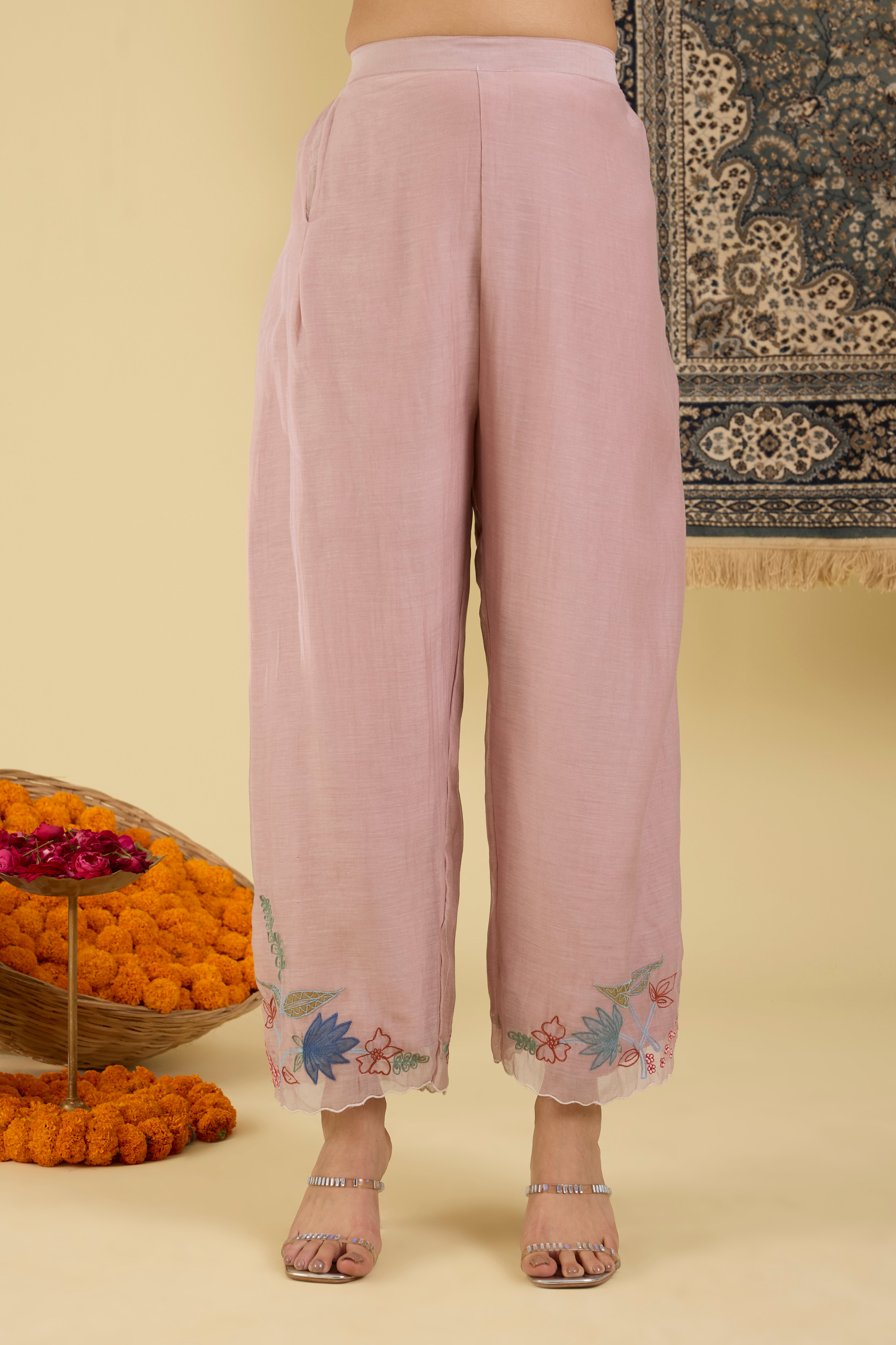 Lilac Floral Embroidered Kurta Set.